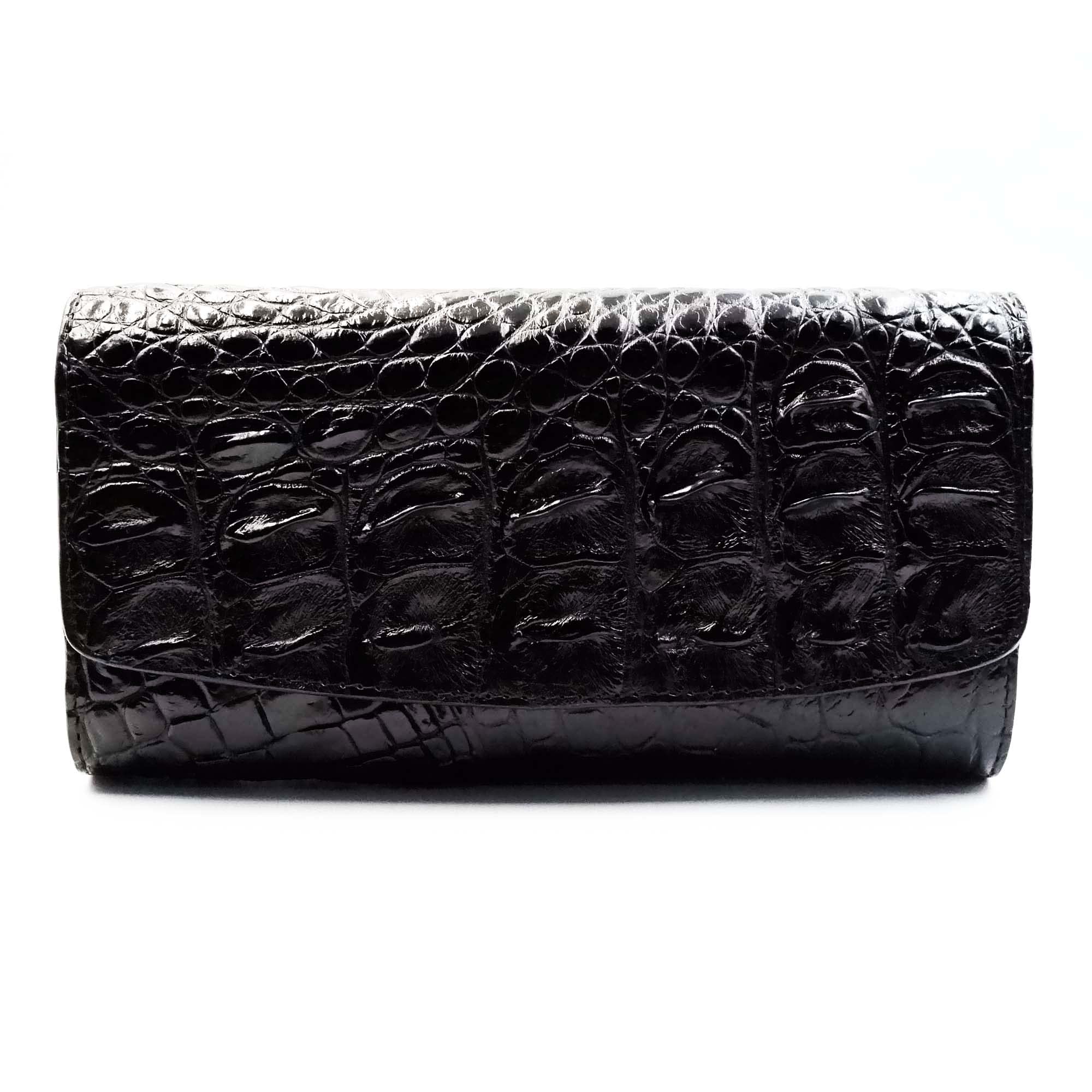 Stylish Black Crocodile Leather Women's Tri-Fold Wallet with Backbone Design - Perfect for Evening Parties, Business Meetings & Everyday Use