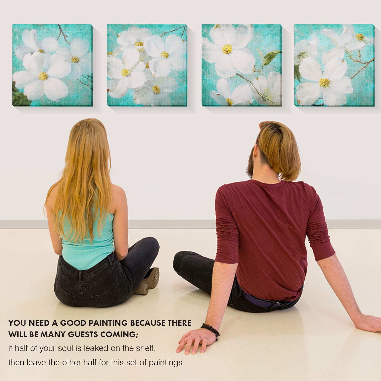 Teal Wall Art Set - Orchid Paintings for Bathroom & Bedroom Decor