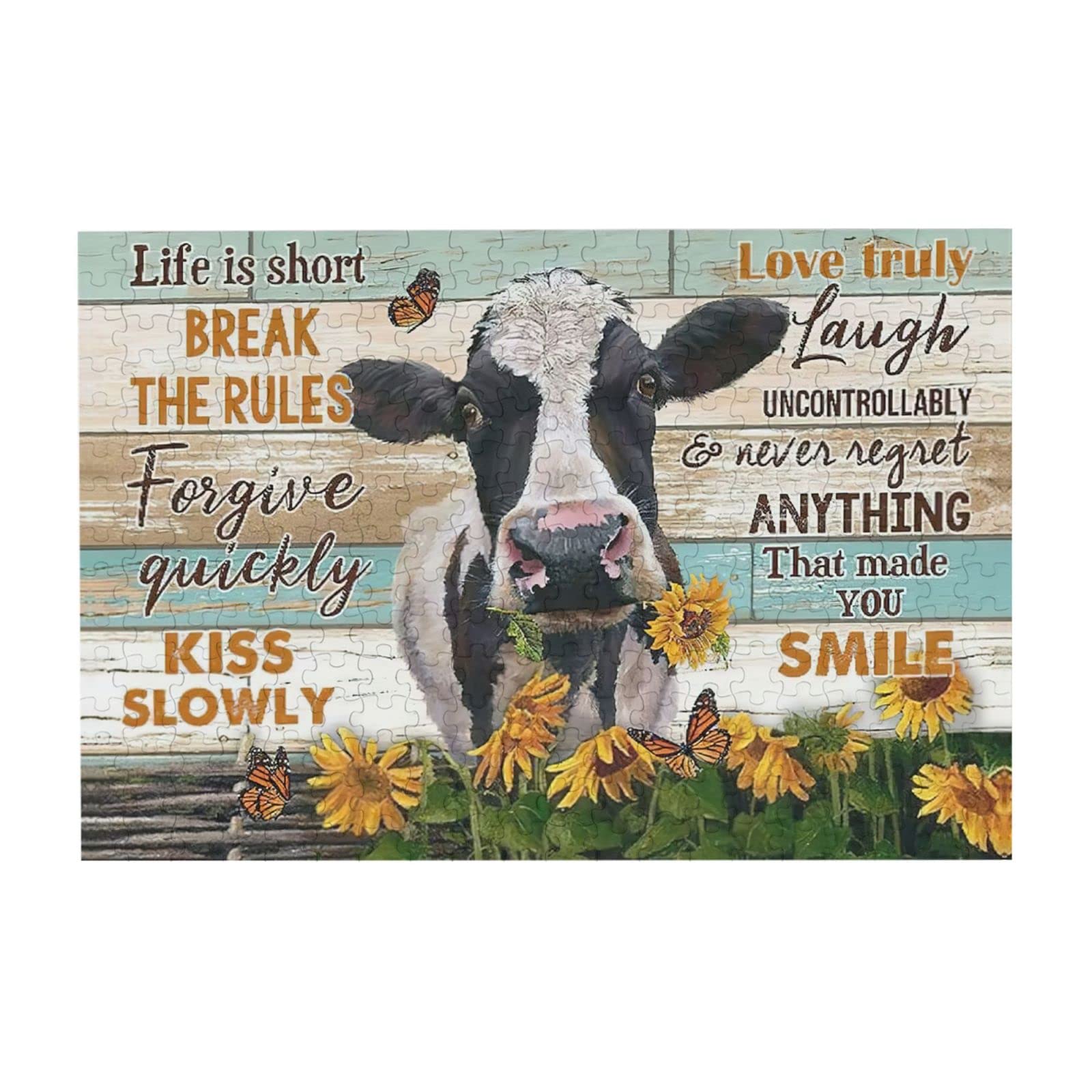 Sunflower Cow Wooden Jigsaw Puzzle for Adults & Teens - 500 Piece Challenging Puzzle Game, Fun Family Activity, Home Decor Artwork | Perfect for Stress Relief, Birthday Gifts & Living Room Wall Decor