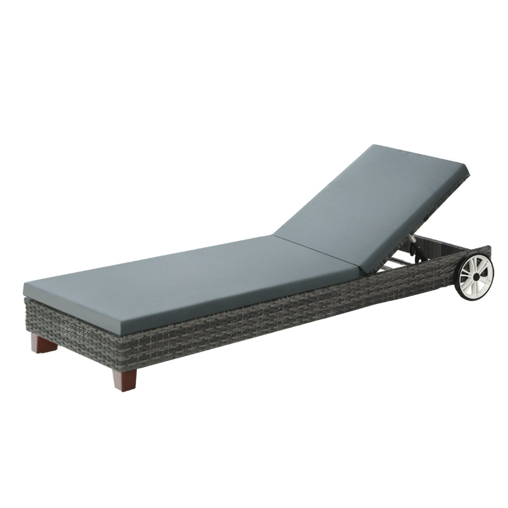 Cassidy Wicker Sun Lounge Chair with Cushion - Grey Outdoor Patio Furniture for Poolside, Garden & Backyard Relaxation
