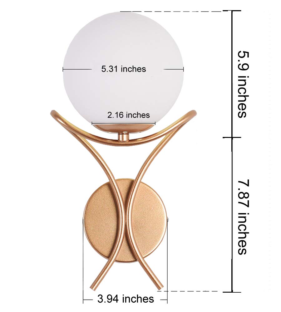 Kiven 1 Light Plug-in Wall Sconce Fixture with White Globe Glass & Satin Copper Finish - Perfect for Bedroom, Hallway, and Living Room Lighting