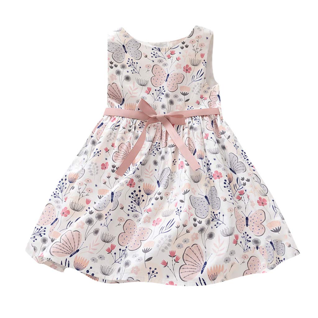 Butterfly Floral Print Sleeveless Girls Dress - Sweet Princess Summer Dress for Kids | Perfect for Birthday Parties, Beach Outings & Playdates