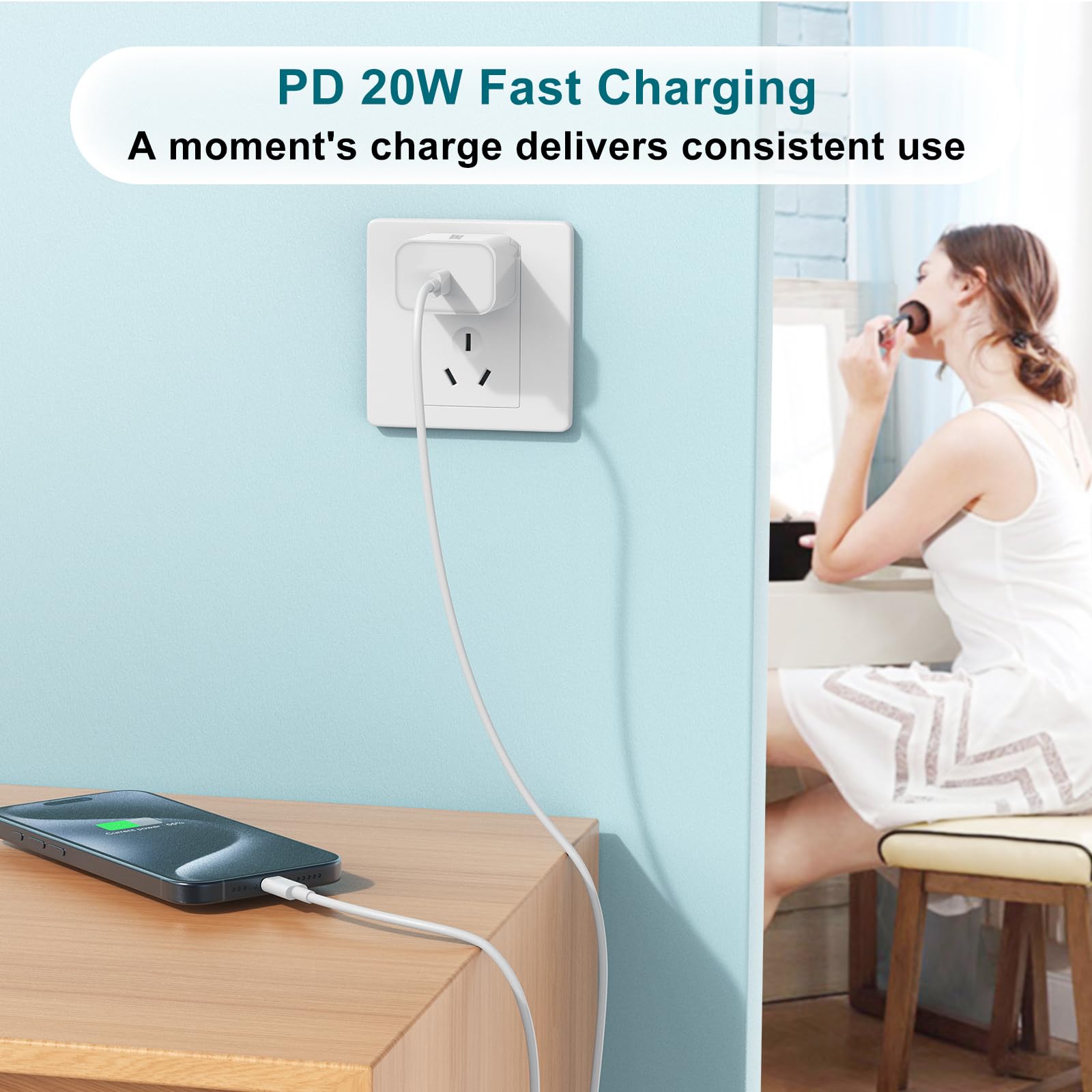 3-Pack Fast Charger for iPhone 16/15 Series - 20W USB-C Power Adapter with 3ft/6ft/10ft Cables - Compatible with iPhone 16 Pro Max/16 Pro/15 Pro Max/15 Pro/16 Plus/15 Plus/iPad Pro/Air/Mini - Perfect for Home, Office & Travel Charging