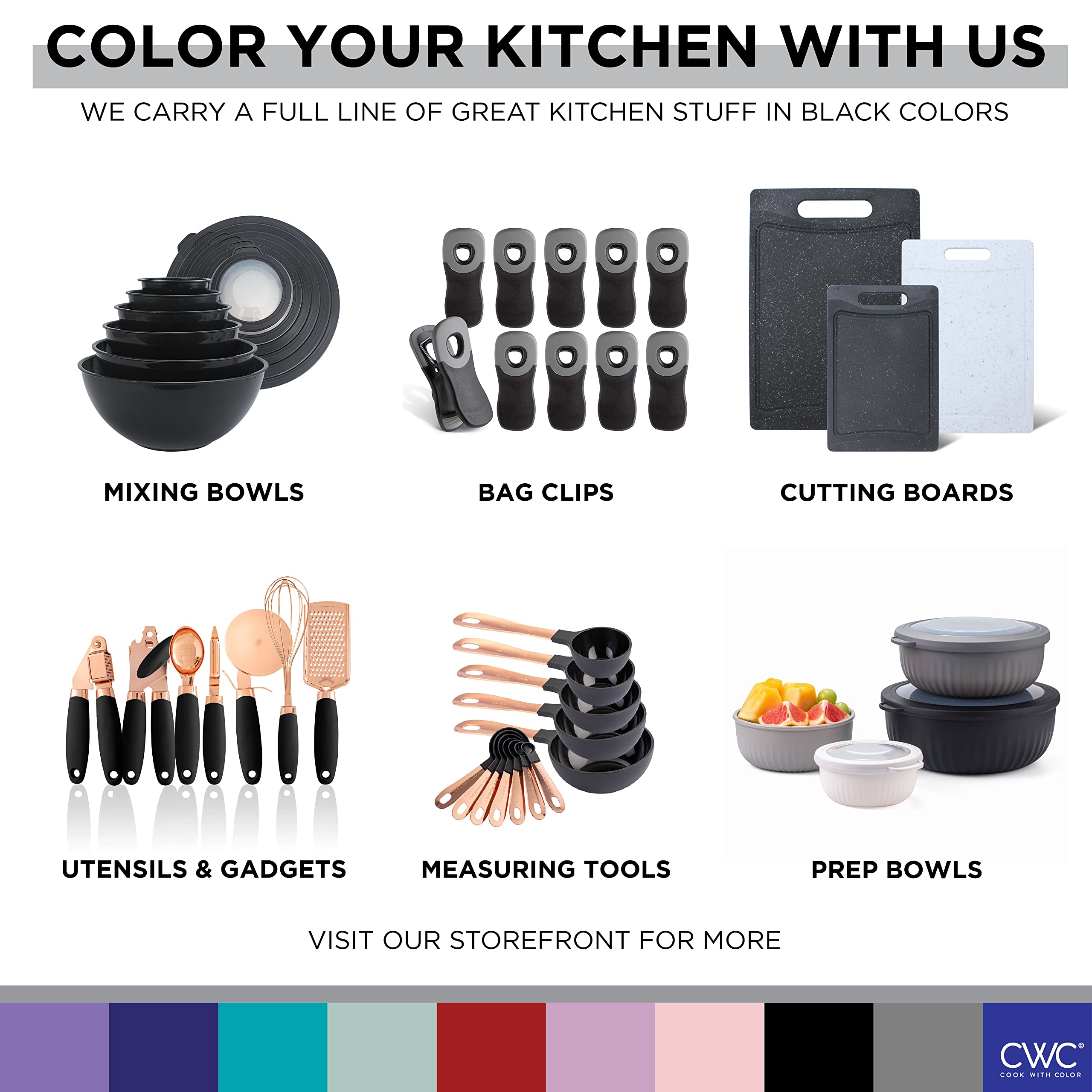 COOK WITH COLOR Silicone Cooking Utensils Set - Easy to Clean Kitchen Gadgets for Nonstick Cookware, Mini Black Utensils for Baking, Frying, and Everyday Cooking