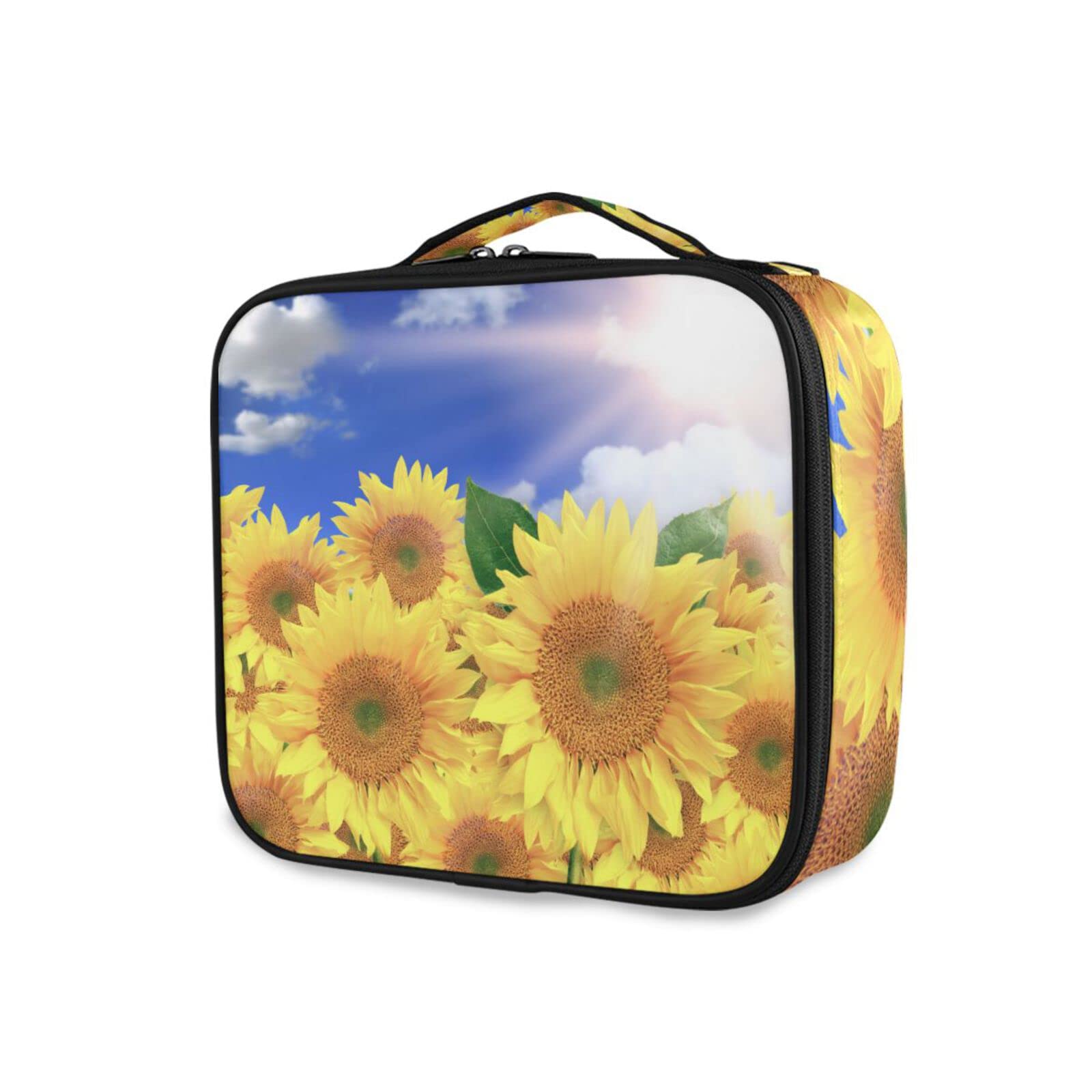 Sunflower Cosmetic Travel Bag with Adjustable Dividers - Portable Makeup Organizer for Toiletries & Travel Accessories | Perfect for Vacations, Business Trips & Daily Use