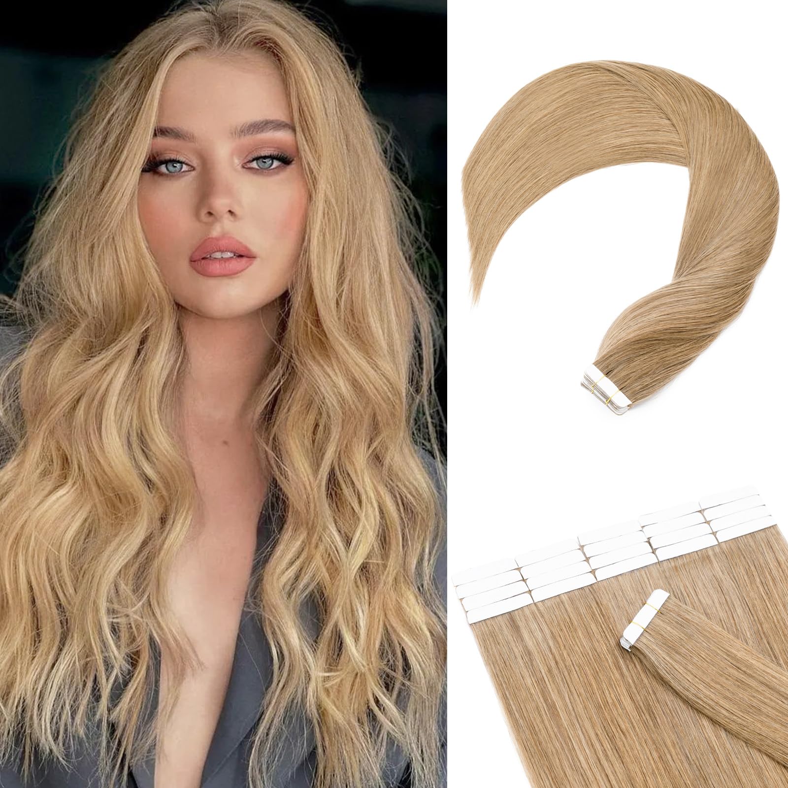 Premium 20pcs Tape-in Hair Extensions - 100% Remy Human Hair - 12