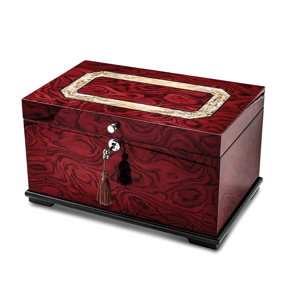 Dark Mapa Veneer Mother of Pearl Inlay Locking Memorial Jewelry Box - Handcrafted Keepsake Storage for Ashes, Urns, Rings & Cherished Memories