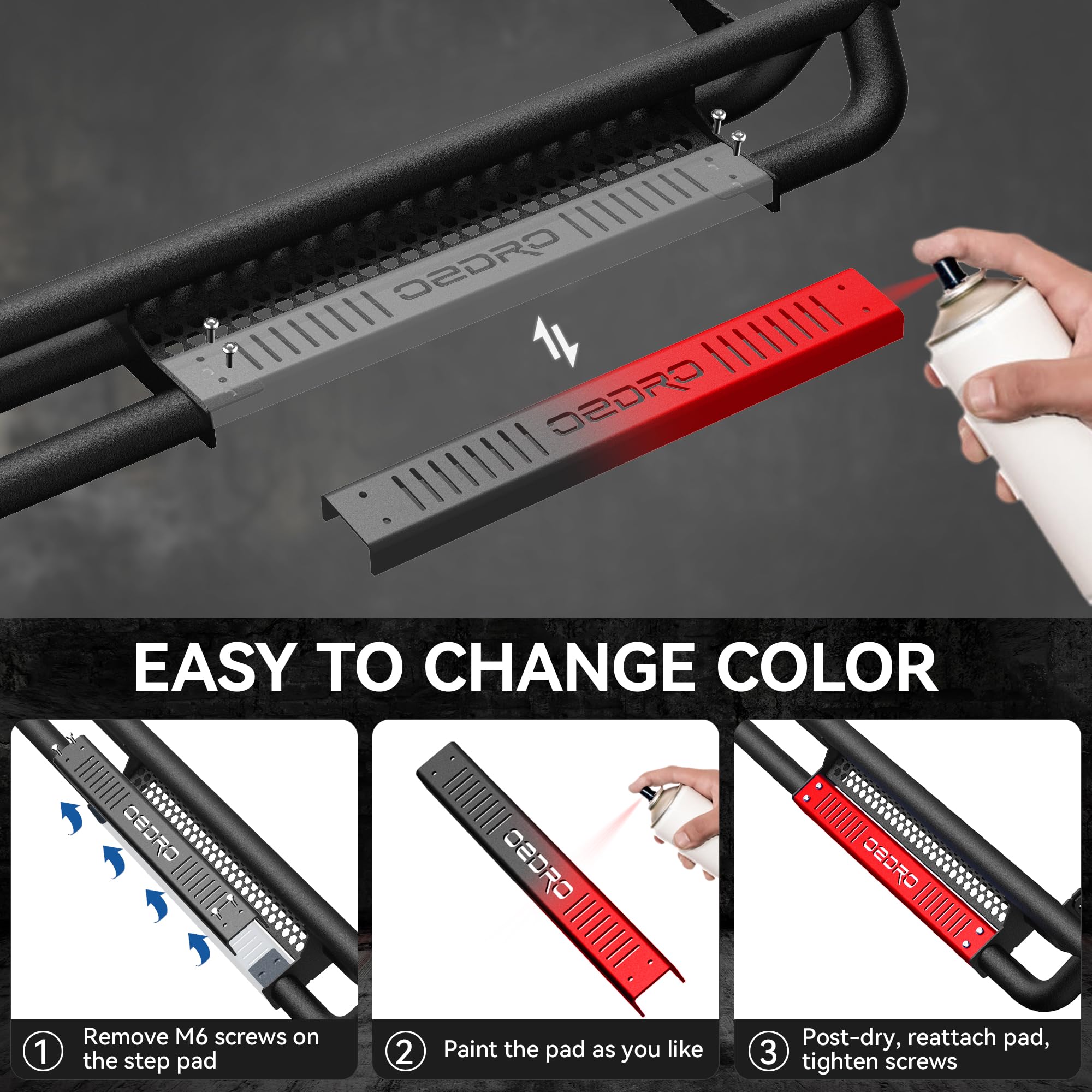 OEDRO 6 Inch Black Running Boards & Nerf Bars for 2019-2025 Chevy Silverado 1500/GMC Sierra 1500 Crew Cab & 2020-2025 Silverado/Sierra 2500HD 3500HD - Durable Side Steps with Paintable Step Plates | Off-Road Protection & Easy Entry/Exit
