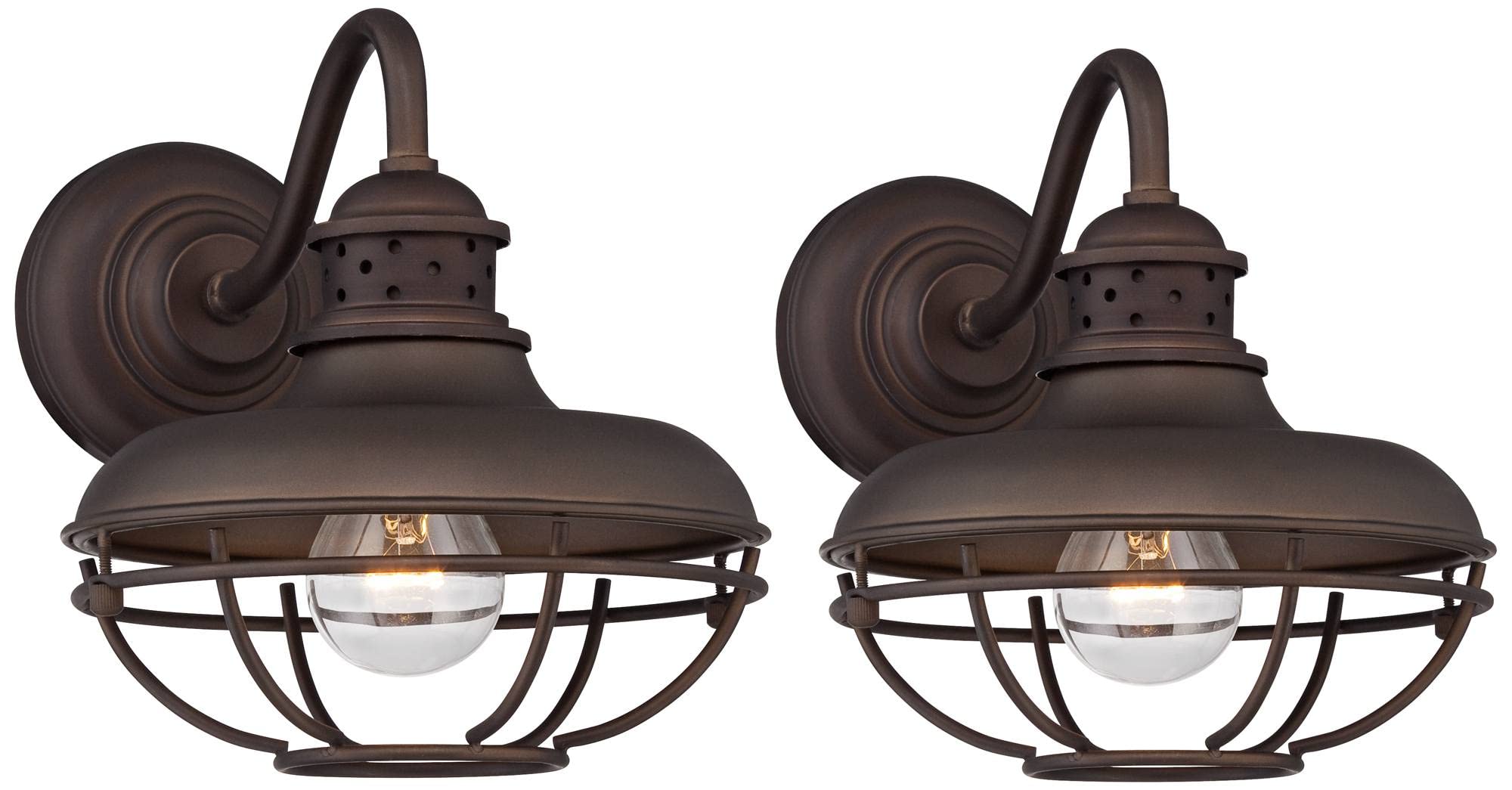 Franklin Iron Works Rustic Farmhouse Outdoor Barn Lights - Set of 2, Oil Rubbed Bronze Gooseneck Wall Sconces, 9