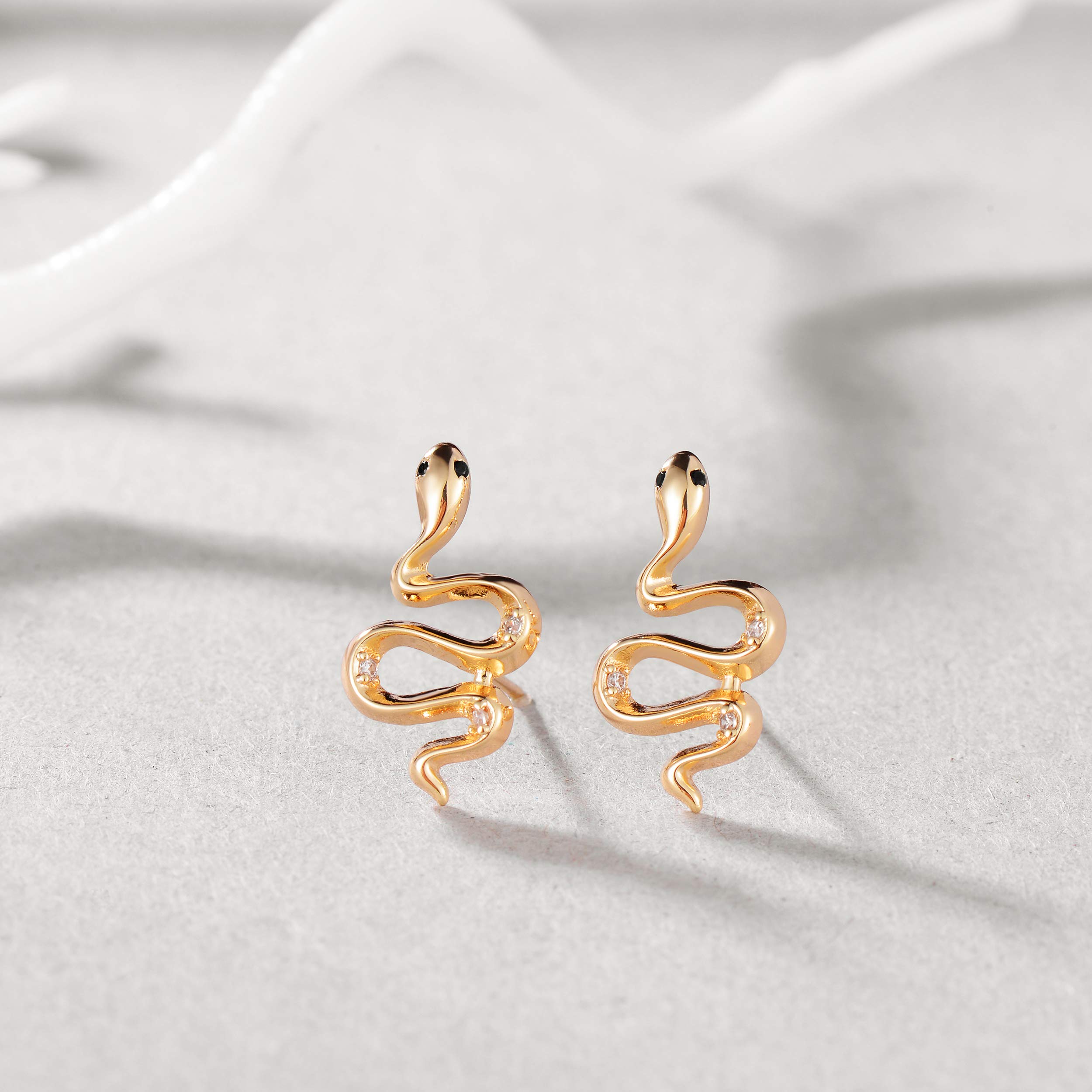 14K Gold Plated Snake Earrings for Women - Boho Dainty Stud Hoop Earrings | Hypoallergenic Handmade Jewelry Gift | Perfect for Date Night, Office Wear & Special Occasions