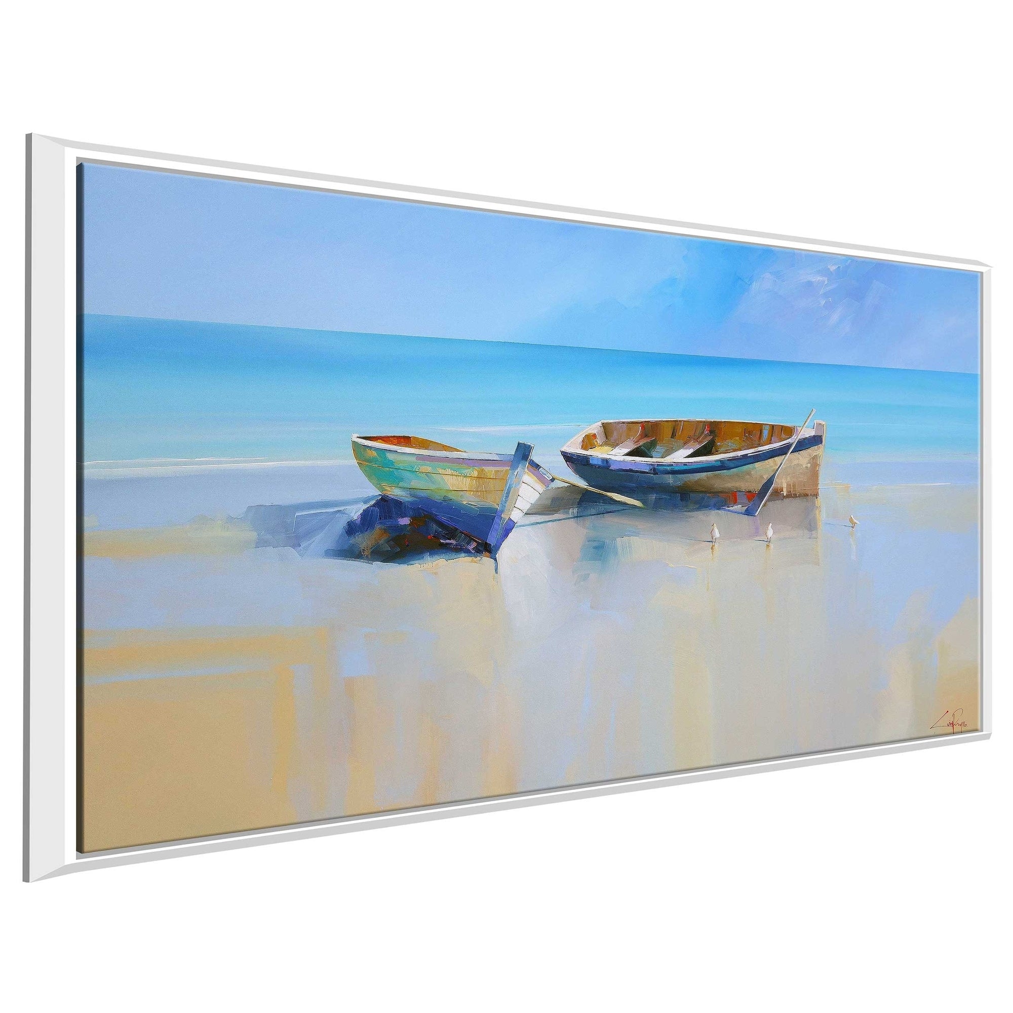 Afternoon Gulls Floating Canvas Wall Art - Seagull Ocean Beach Decor for Living Room, Bedroom & Office