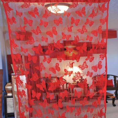 Red String Curtain Room Divider - Handmade Beaded Doorway Partition for Boho Home Decor, Bedroom, Living Room & Wedding Backdrop
