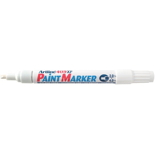 Artline 409 White Paint Marker 4.0mm Chisel Tip - 12 Pack for DIY Crafts, Signage & Industrial Labeling - Waterproof & Opaque Paint Pen for Glass, Metal, Plastic & Wood Surfaces