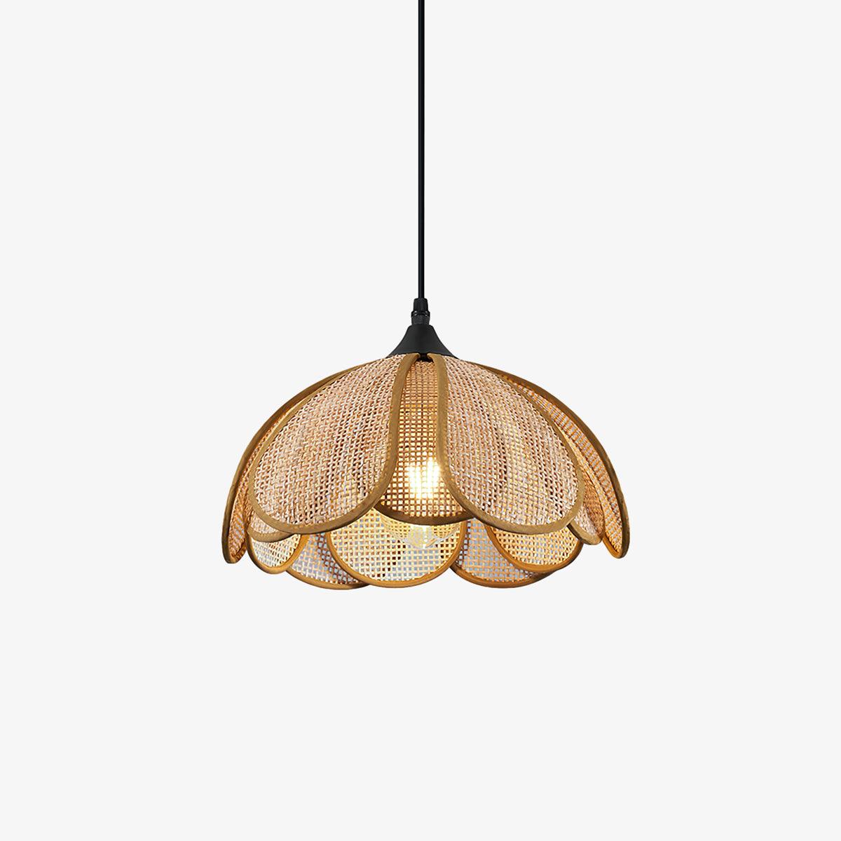 Handwoven Bloom Rattan Pendant Light - Natural Boho Ceiling Lamp for Living Room, Bedroom & Dining Room - Eco-Friendly Wicker Hanging Light Fixture for Indoor Decor