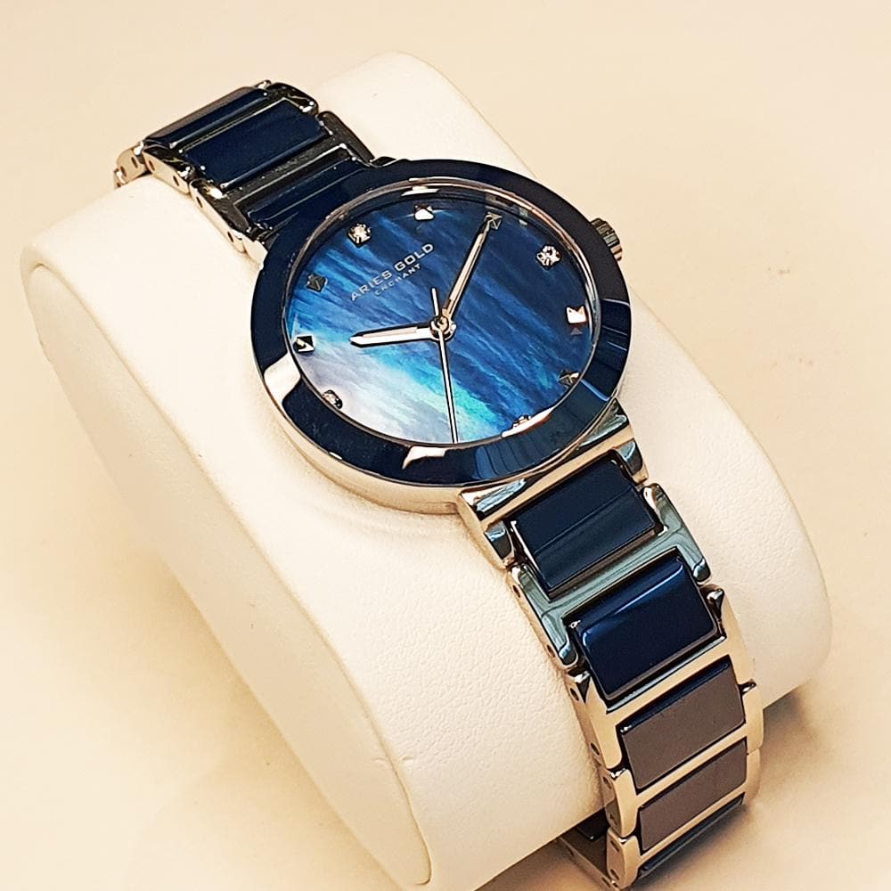 Aries Gold Enchant Persia L 5006Z S Bump Blue Ceramic Women's Watch - Elegant & Stylish Timepiece for Casual, Office & Special Occasions