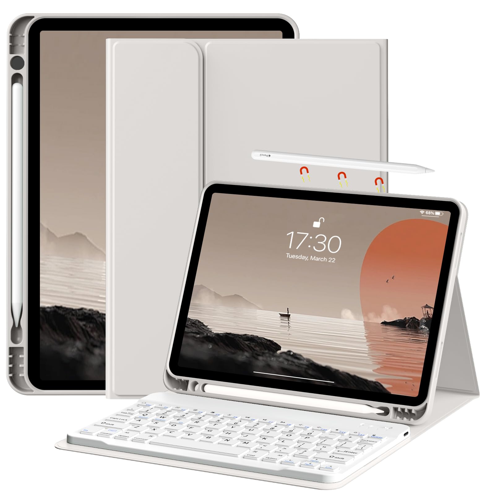 Kenke iPad Air 6th/5th/4th Gen Case with Bluetooth Keyboard (2024/2022/2020 11 & 10.9 Inch) - Detachable Wireless, Ultra Thin & Light, Left Side Pencil Holder, Auto Wake/Sleep - Perfect for Work, Study & Travel (Gray)