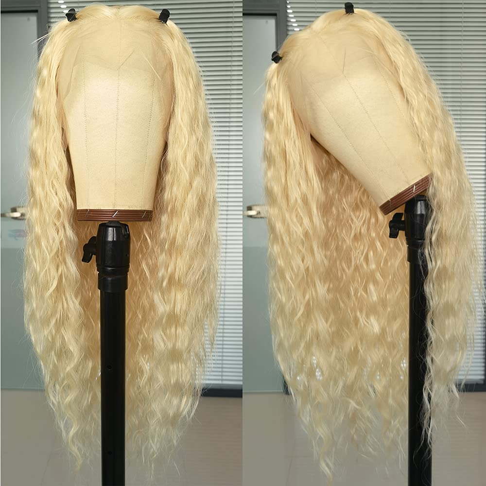 ANDRIA Blonde Lace Front Wig - Long Curly Synthetic 613 Lace Wig for Women | Heat Resistant Fiber Hair with Pre-Plucked Baby Hair | Perfect for Cosplay, Parties & Daily Fashion