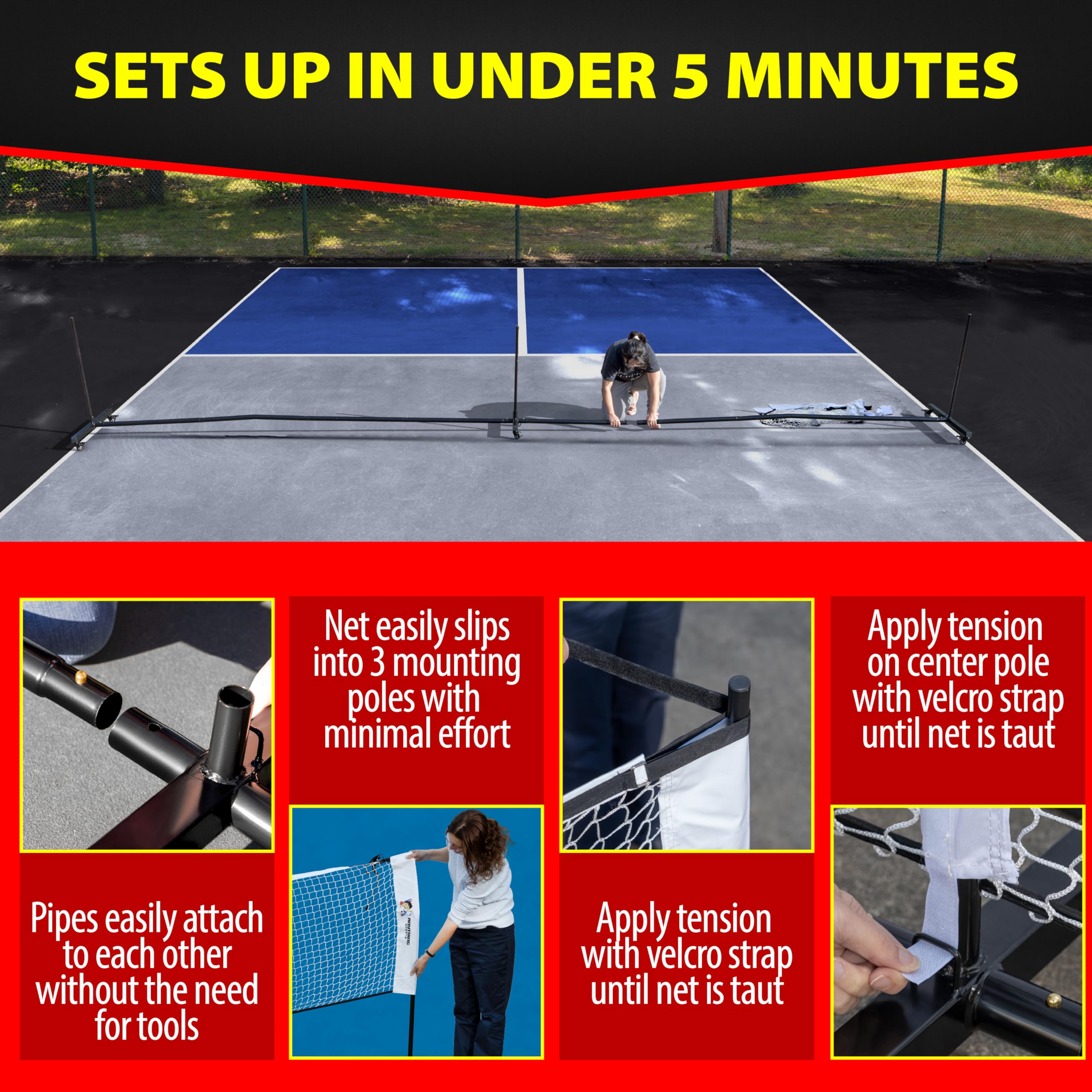 Premium Heavy Duty Pickleball Net with Wheels 2.0 - Portable & Adjustable for Indoor/Outdoor Play - Perfect for Backyard, Court, and Tournament Use