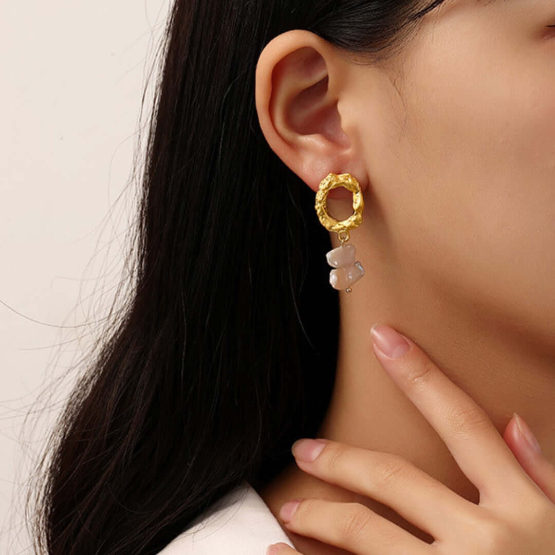 Elegant Asymmetric French Freshwater Pearl Drop Earrings for Women | DMS182 | Perfect for Weddings, Parties & Special Occasions