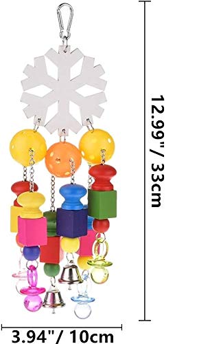 Colorful Wooden Bird Chewing Toy with Bells - Climbing Swing Hanging Training Exercise Toy for Parakeets, Cockatiels, Cockatoos, Finches, Budgies & African Greys - Perfect Cage Biting Toy for Mental Stimulation & Playtime Fun