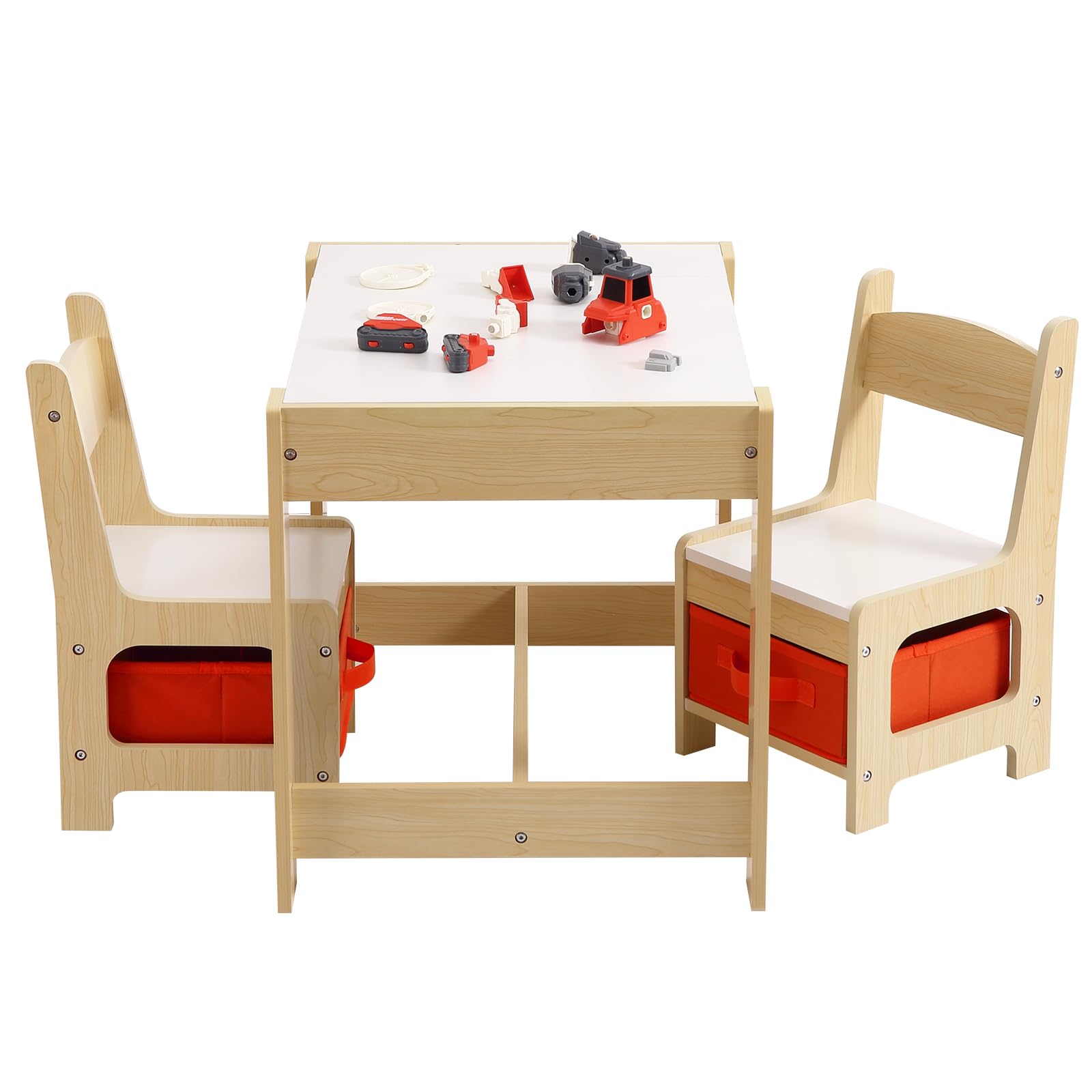 GARVEE 3-in-1 Kids Table and Chair Set with Storage Drawer | Wooden Activity Table for Toddlers | Arts & Crafts Table | 2-in-1 Tabletop | Natural Wood Playroom Furniture for Home, Preschool & Kindergarten | Perfect for Drawing, Learning & Playtime Activities
