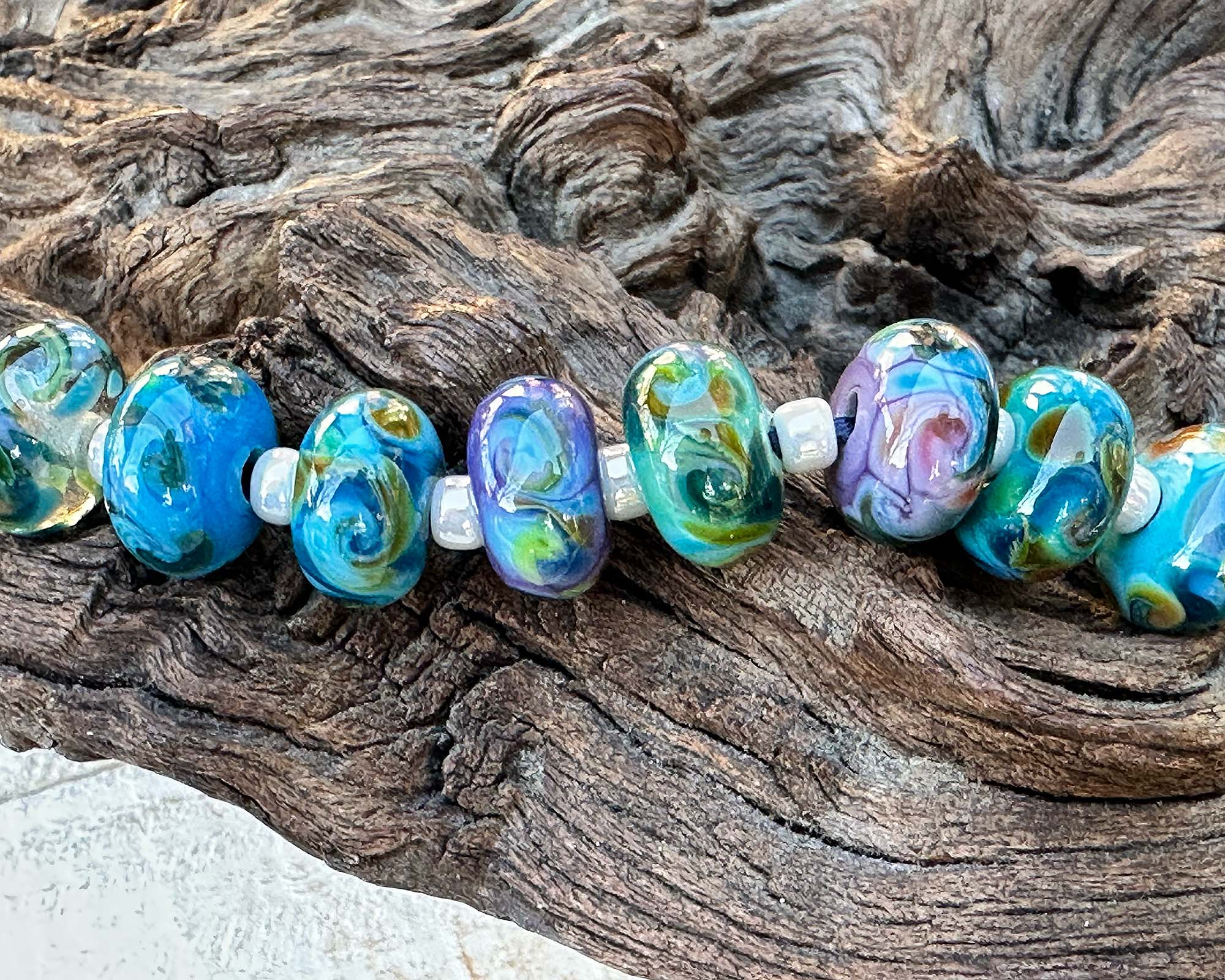 8 Dreamy Lagoon Blue Lampwork Glass Beads Set - Handmade for Jewelry Making, DIY Crafts, Bracelets & Necklaces - Perfect for Boho, Beach and Summer Fashion Accessories