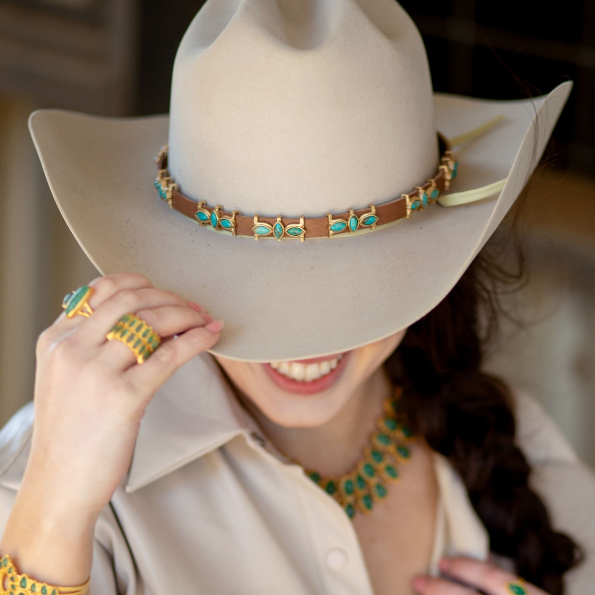 Turquoise Desert Flower Hat Band - Stylish Western Accessory for Cowboy Hats, Boho Fashion & Outdoor Adventures