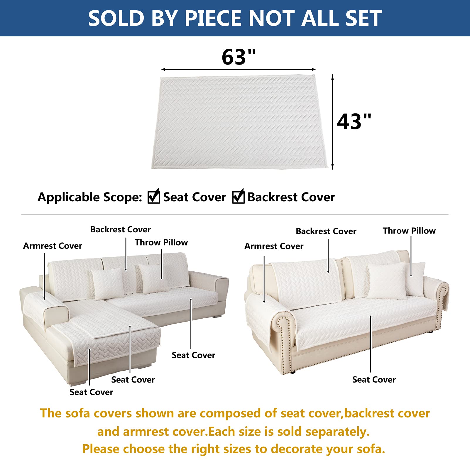 Eismodra 3 Cushion Couch Cover - Anti-Slip Sectional Sofa Slipcover for Pets & Kids - Fits L-Shaped Loveseat Recliner with Armrest & Backrest - White 43