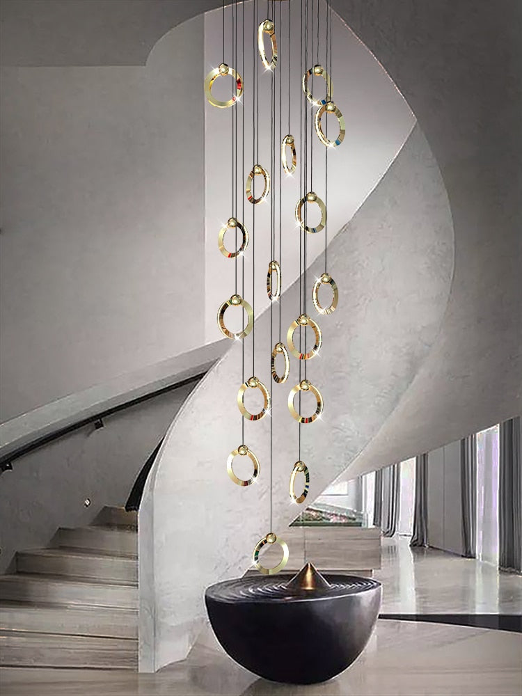 Modern Black Minimalist Rotating Staircase Chandelier - Sleek Contemporary Ceiling Light Fixture for Living Room, Dining Room, Foyer & Bedroom Decor