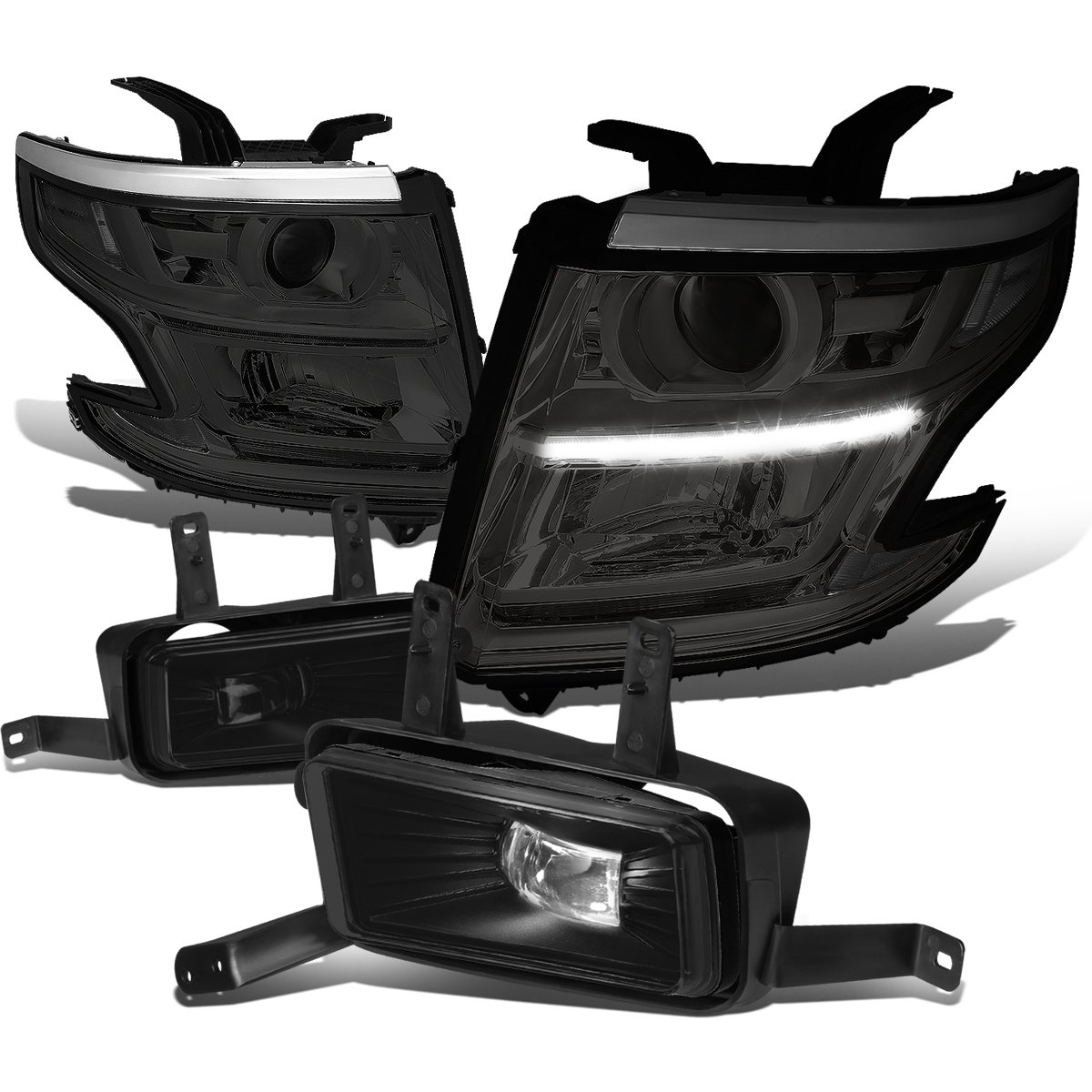 Auto Dynasty Smoked Lens Clear Corner DRL Headlights & Fog Lights Kit Compatible with Chevy Tahoe Suburban - Upgrade Your Night Driving Safety for Off-Road Adventures & Daily Commutes