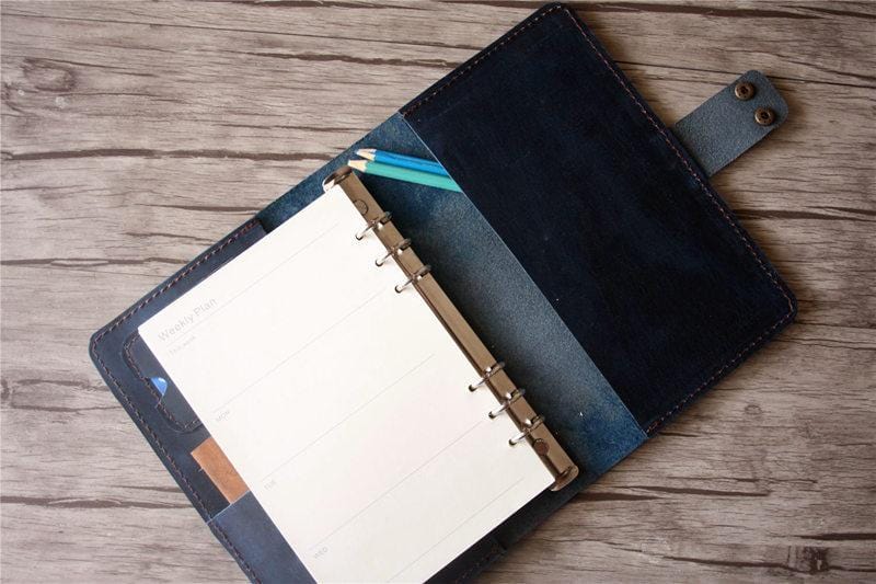 Premium Custom Blue Leather Daily Planner & Journal - Perfect for Organizing Schedules, Goals, and Notes - Ideal for Work, School, and Personal Use