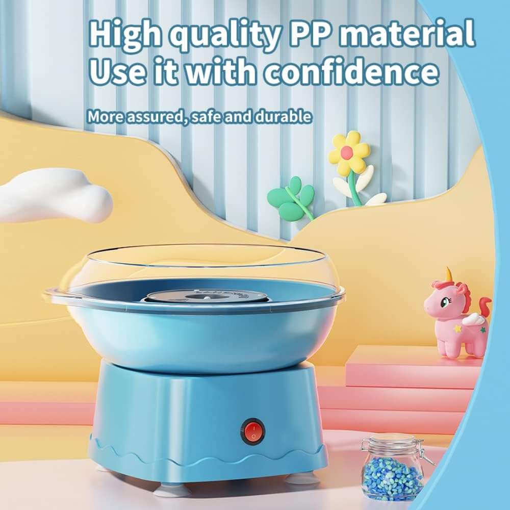 Electric Cotton Candy Maker for Kids - Large Food Grade Splash-Proof Plate, Blue - Perfect for Birthday Parties, Family Gatherings & Home Fun