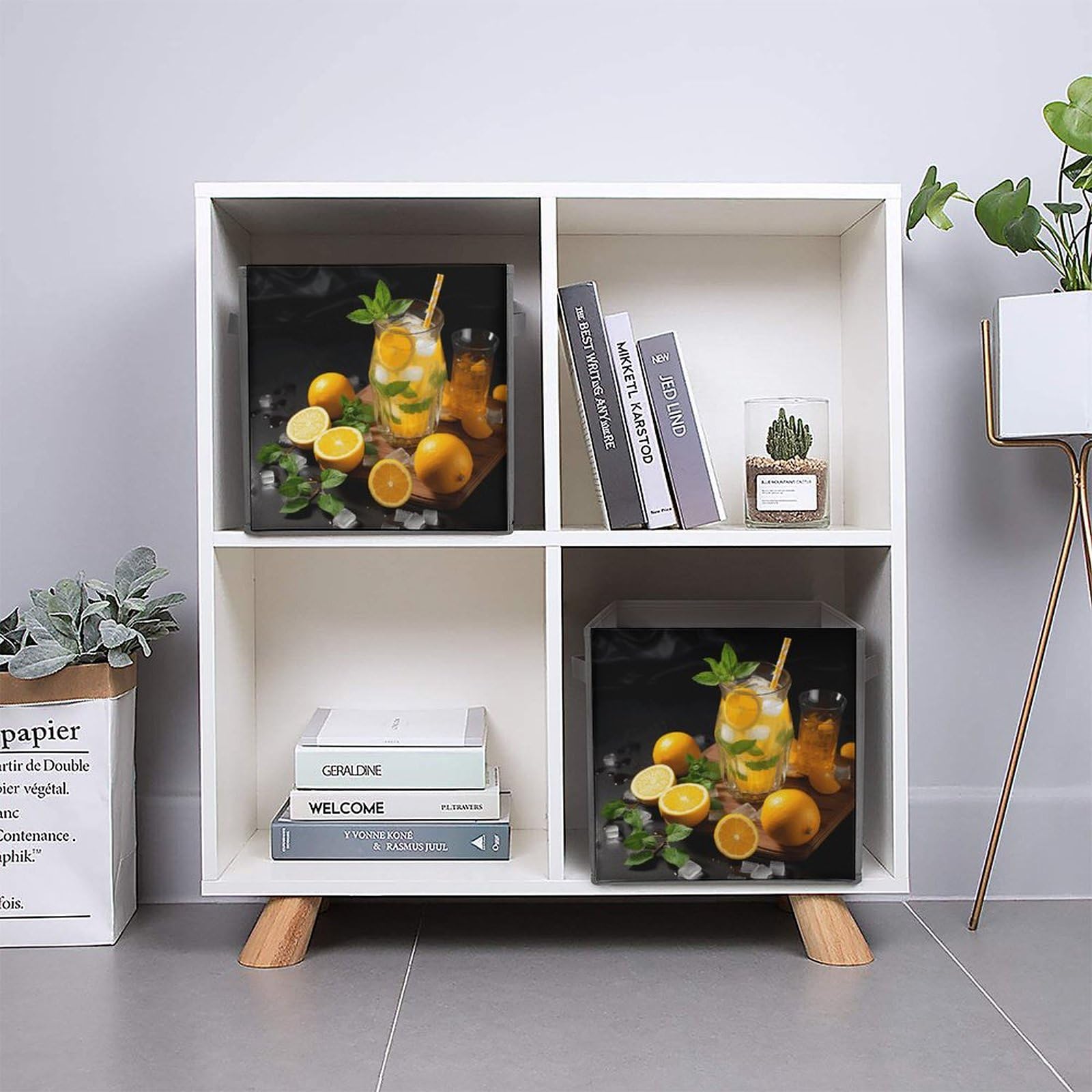 Foldable Canvas Storage Box with Orange Lemonade & Mint Print - Organize Clothes, Toys & Home Items | Perfect for Closet, Nursery & Dorm Organization