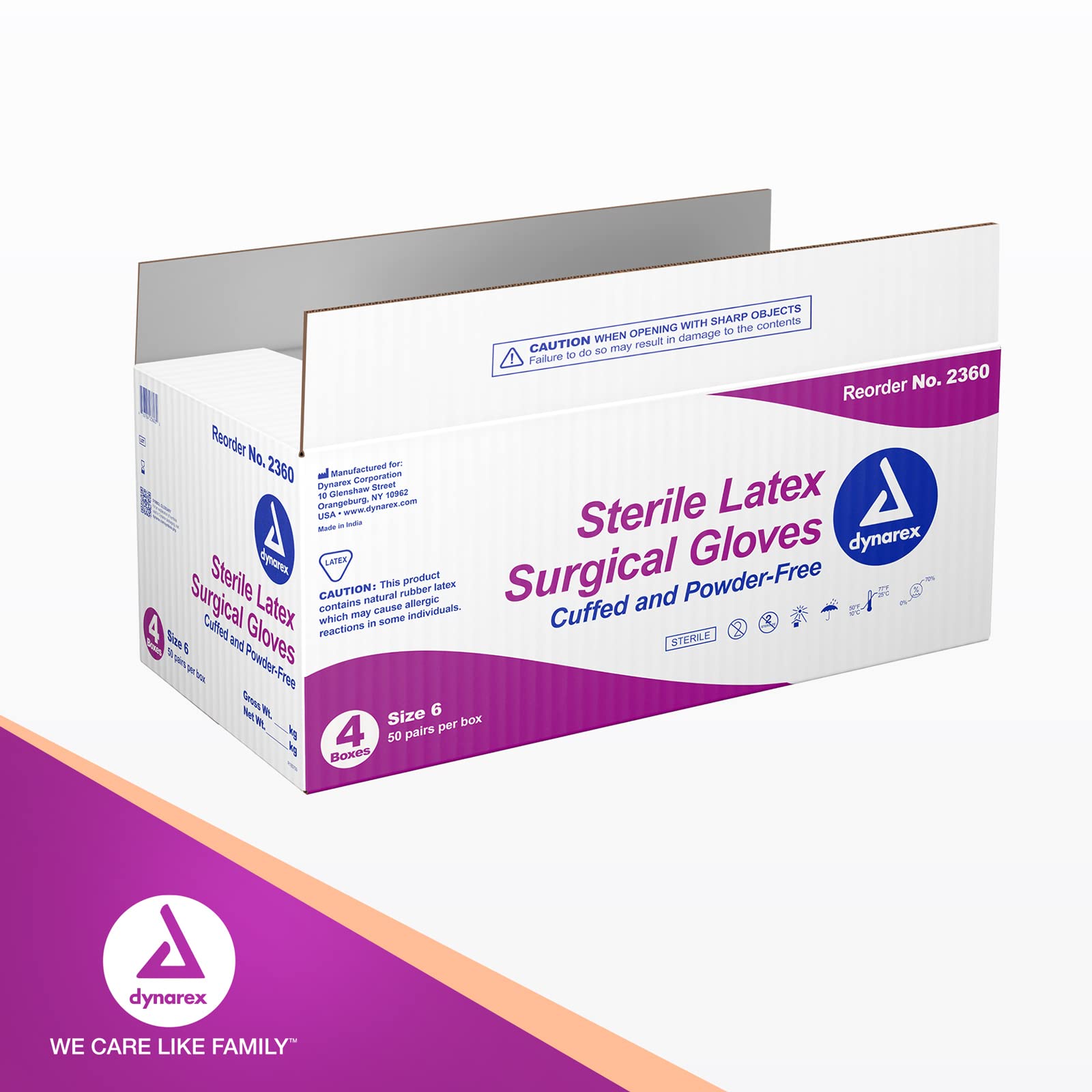 Dynarex Sterile Powder-Free Latex Surgical Gloves | Disposable Medical Exam Gloves | Size 6 (200 Pairs/Case) | Ideal for Healthcare, Dental, Tattoo & Food Service Professionals