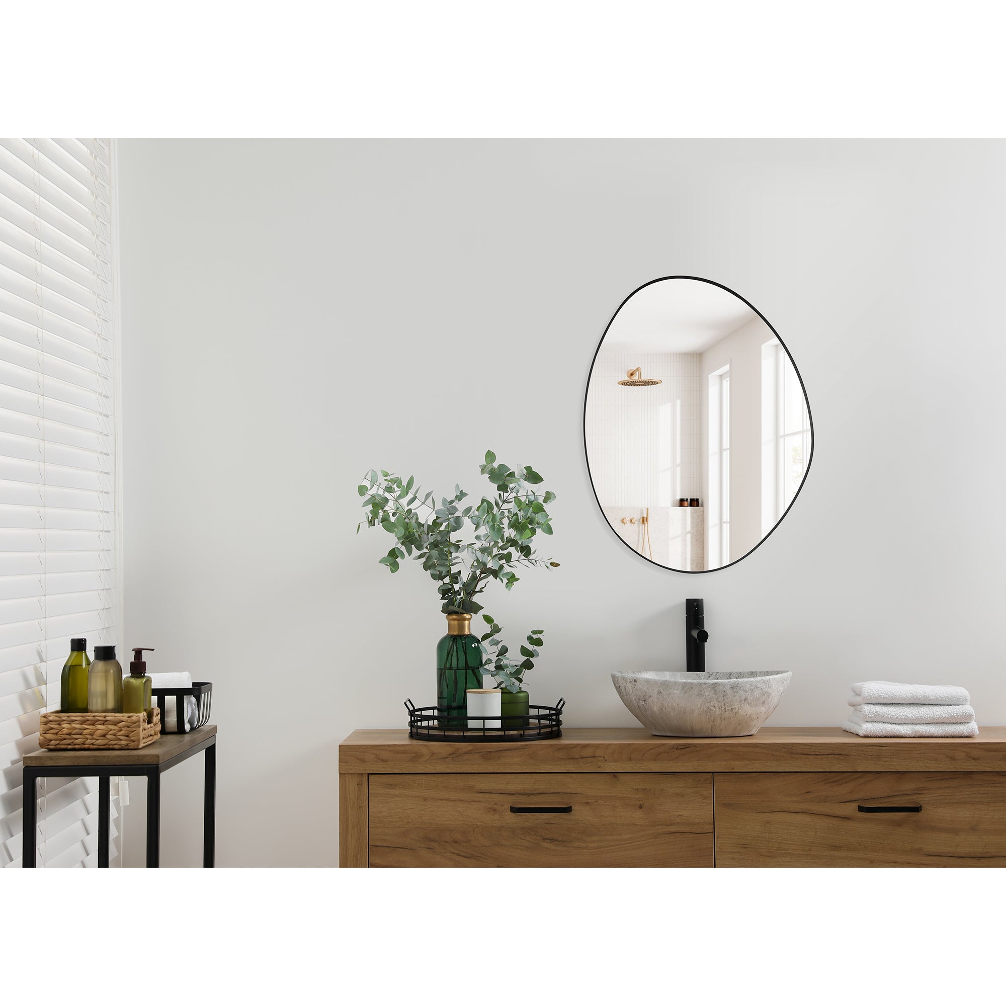28x36 Irregular Aluminum Framed Bathroom Wall Mirror - Modern Aura Design for Vanity, Powder Room & Home Decor