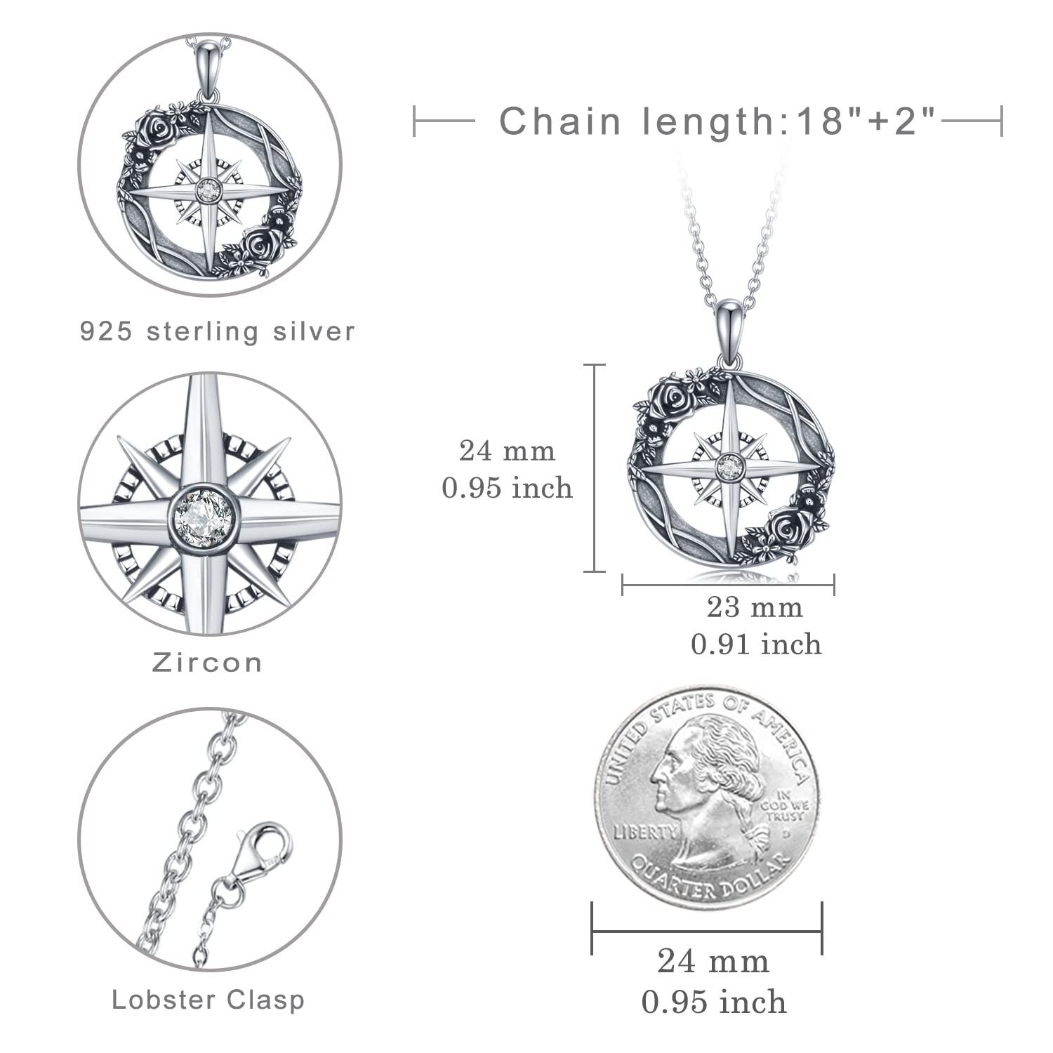 925 Sterling Silver Crystal Necklace for Women - Phoenix, Rose Compass, Apple, Horse, Bunny & Dolphin Charms | Elegant Jewelry Gift for Teachers, Nurses, Graduation & Everyday Wear