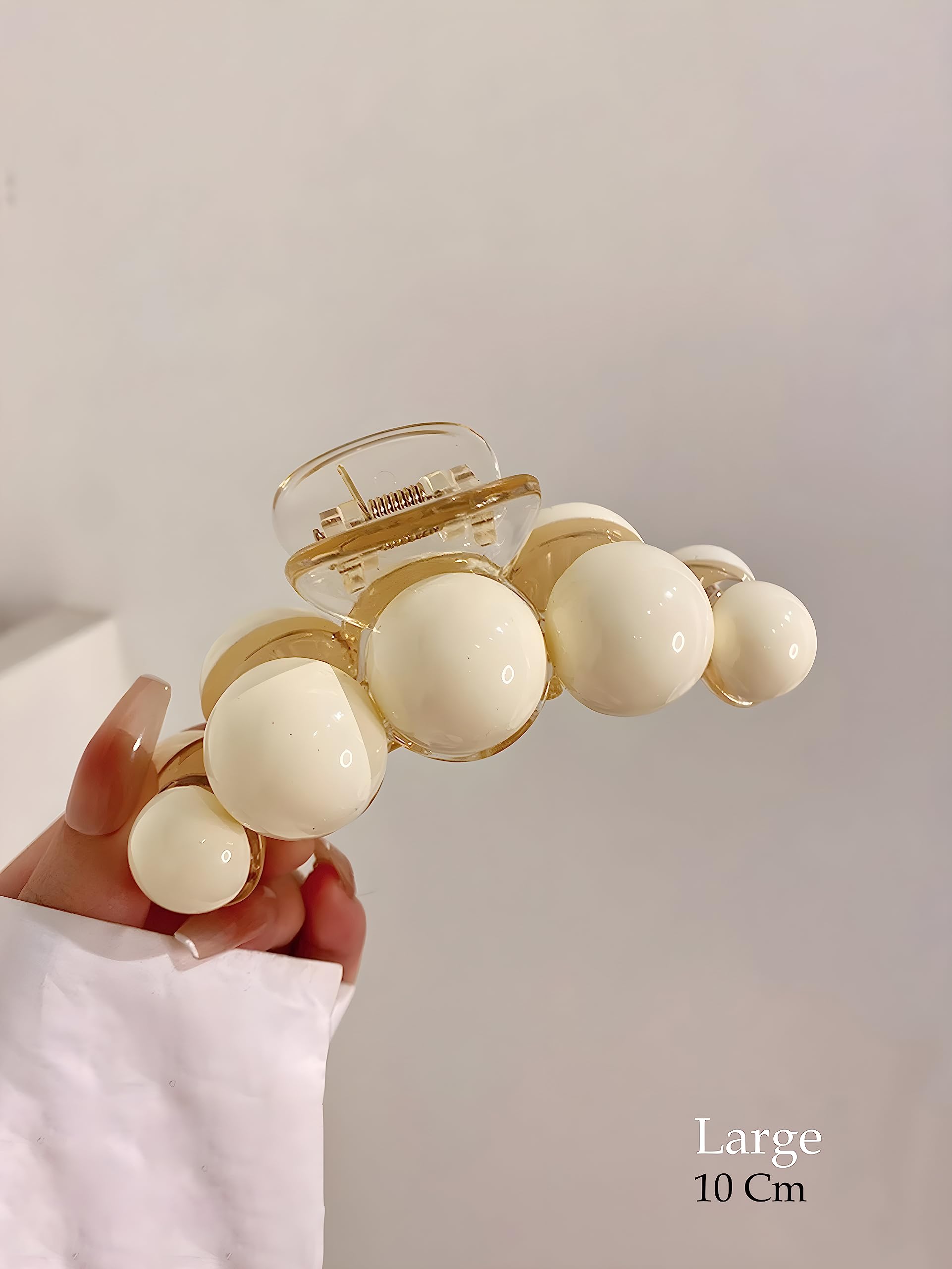 Korean Style Large Hair Claw Clip - RedChimes Thick Hair Clutcher for Women & Girls (Beige Pearl, 2 Pack) | Perfect for Ponytails, Buns & Everyday Hairstyles