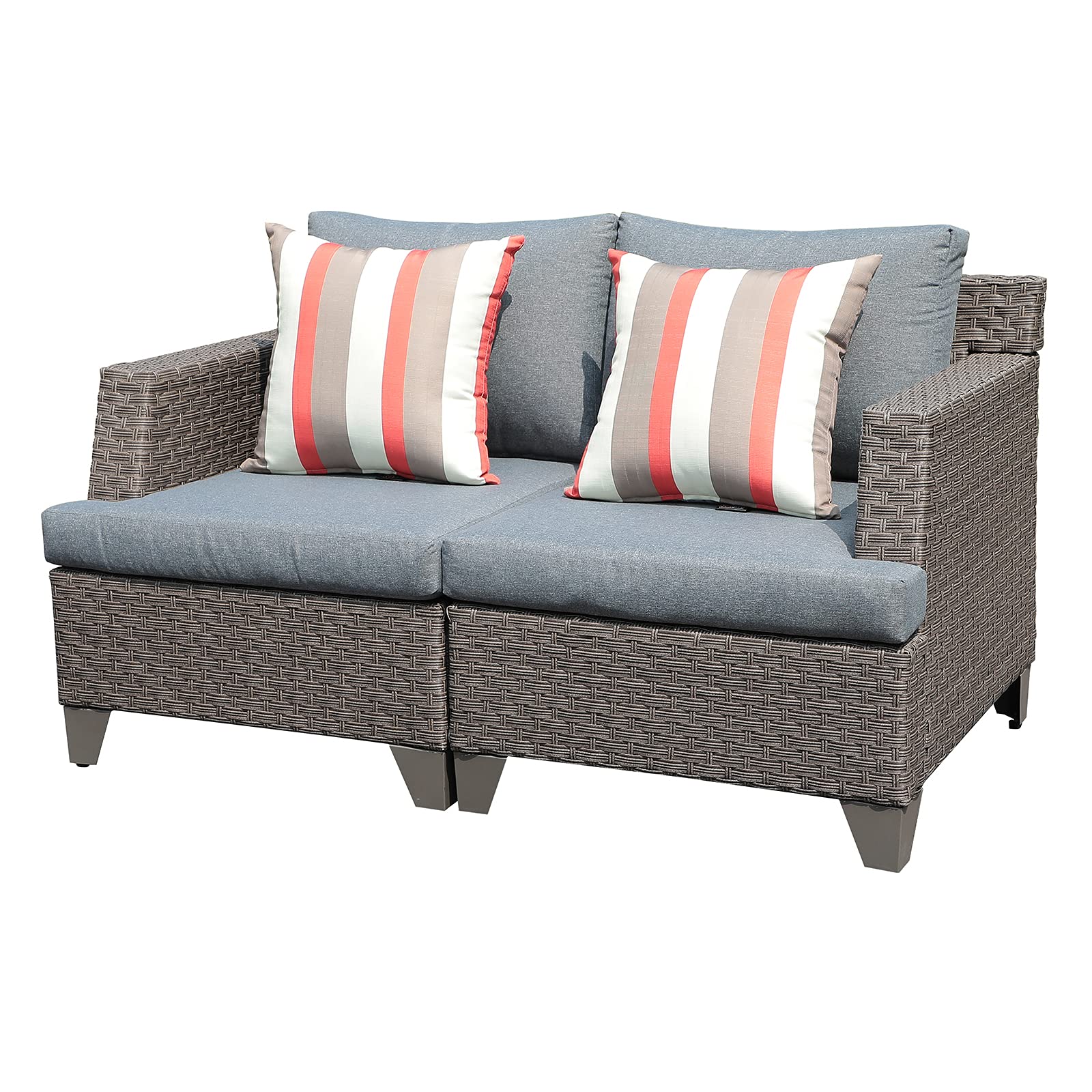 **SUNSITT Outdoor Wicker Loveseat Patio Furniture Set with Grey Cushions, Sofa Cover & 2 Throw Pillows - Grey Brown PE Wicker - Perfect for Garden, Balcony, and Poolside Relaxation**