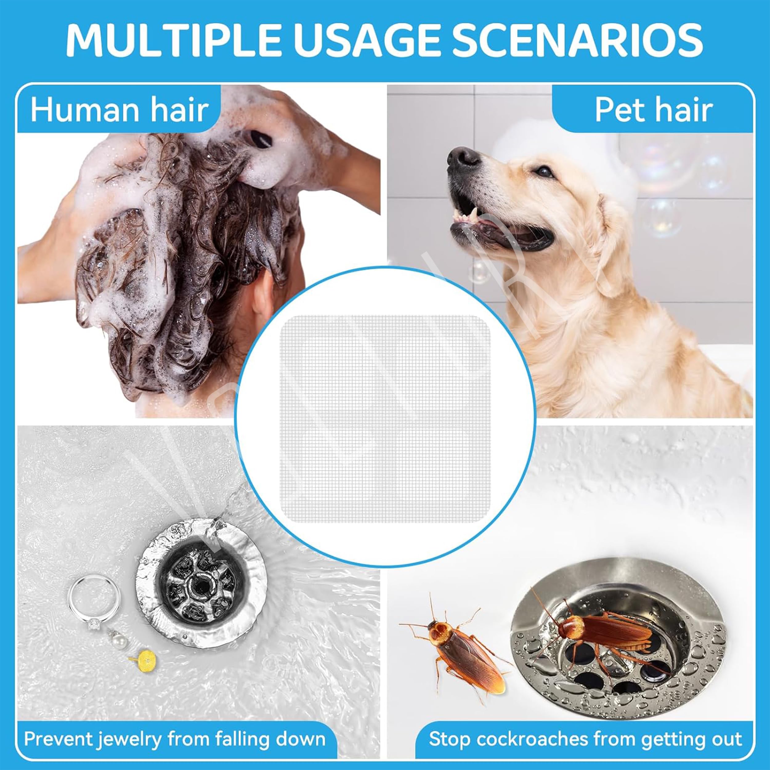 20 Pack Disposable Shower Drain Covers - Hair Catcher Mesh Stickers for Bathroom, Bathtub, Kitchen & Laundry Sink - Prevents Clogs in Showers, Tubs & Floor Drains - Easy Peel & Stick Design