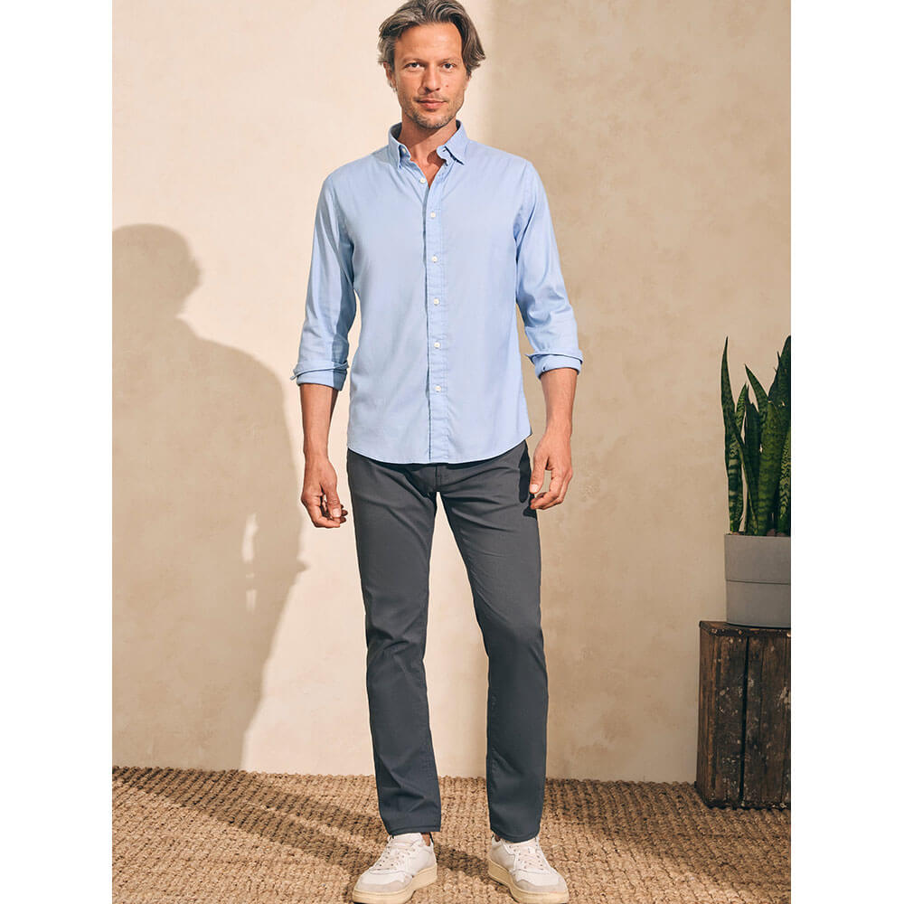 Faherty Men's Movement Sport Shirt - Breathable Performance Shirt for Golf & Travel, Lightweight Quick-Dry Button Down in Atlantic Sky Blue | Perfect for Outdoor Activities & Casual Wear