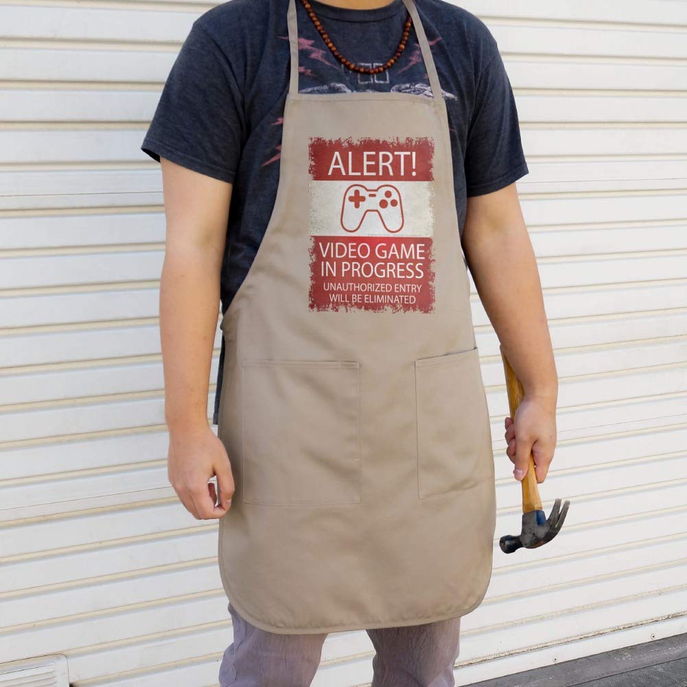 GRAPHICS & MORE Alert Video Game In Progress Unauthorized Entry Eliminated Apron with Pockets - Perfect for Gamers, Cooking Enthusiasts & Home Chefs - Great for Gaming Parties, BBQ Events & Kitchen Use