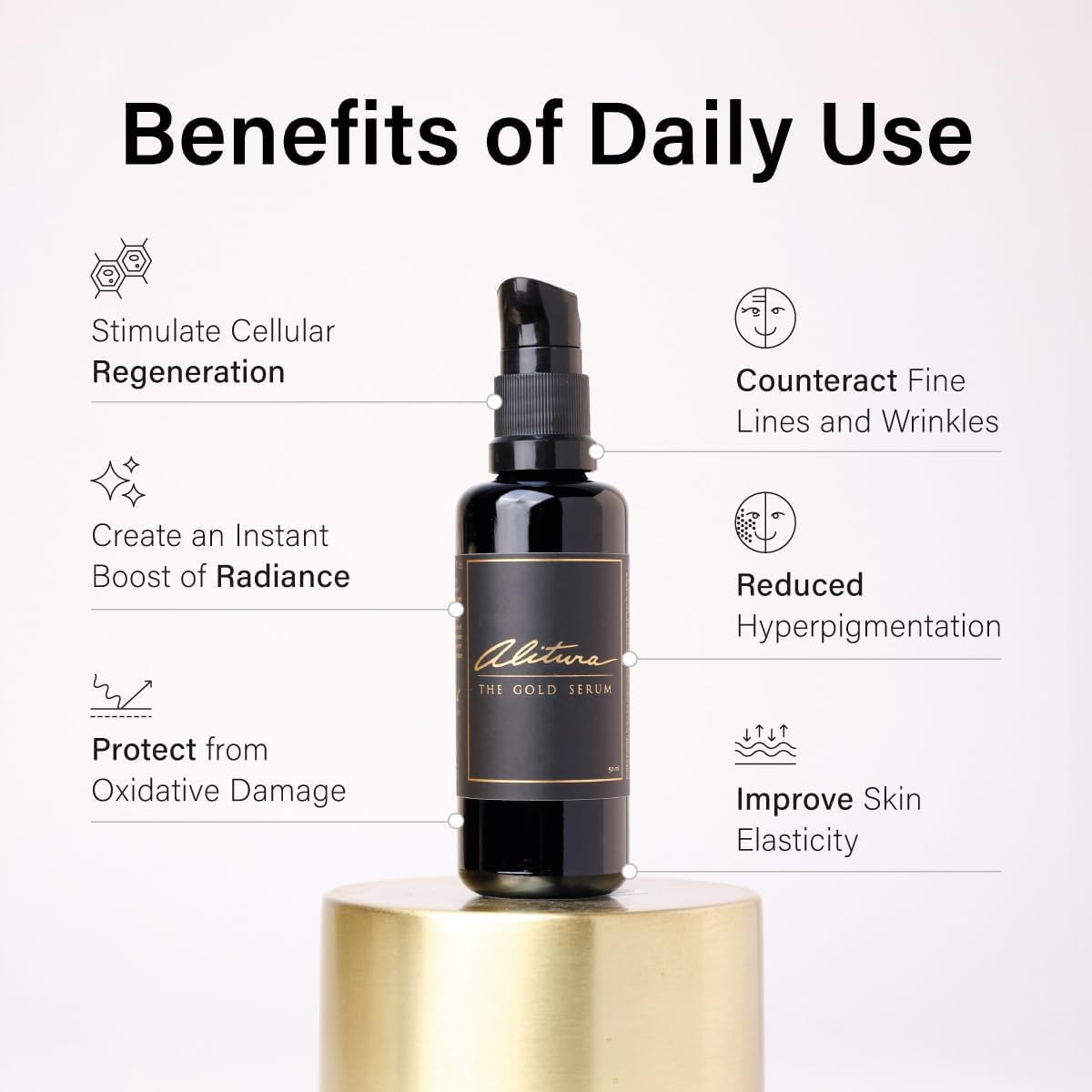 Alitura Gold Anti-Aging Face Serum for Women & Men - Vitamin A & Marine Collagen Facial Treatment to Reduce Fine Lines & Wrinkles - 100ml Hydrating Serum for Radiant Skin - Perfect for Night Routine & Daily Skincare Regimen