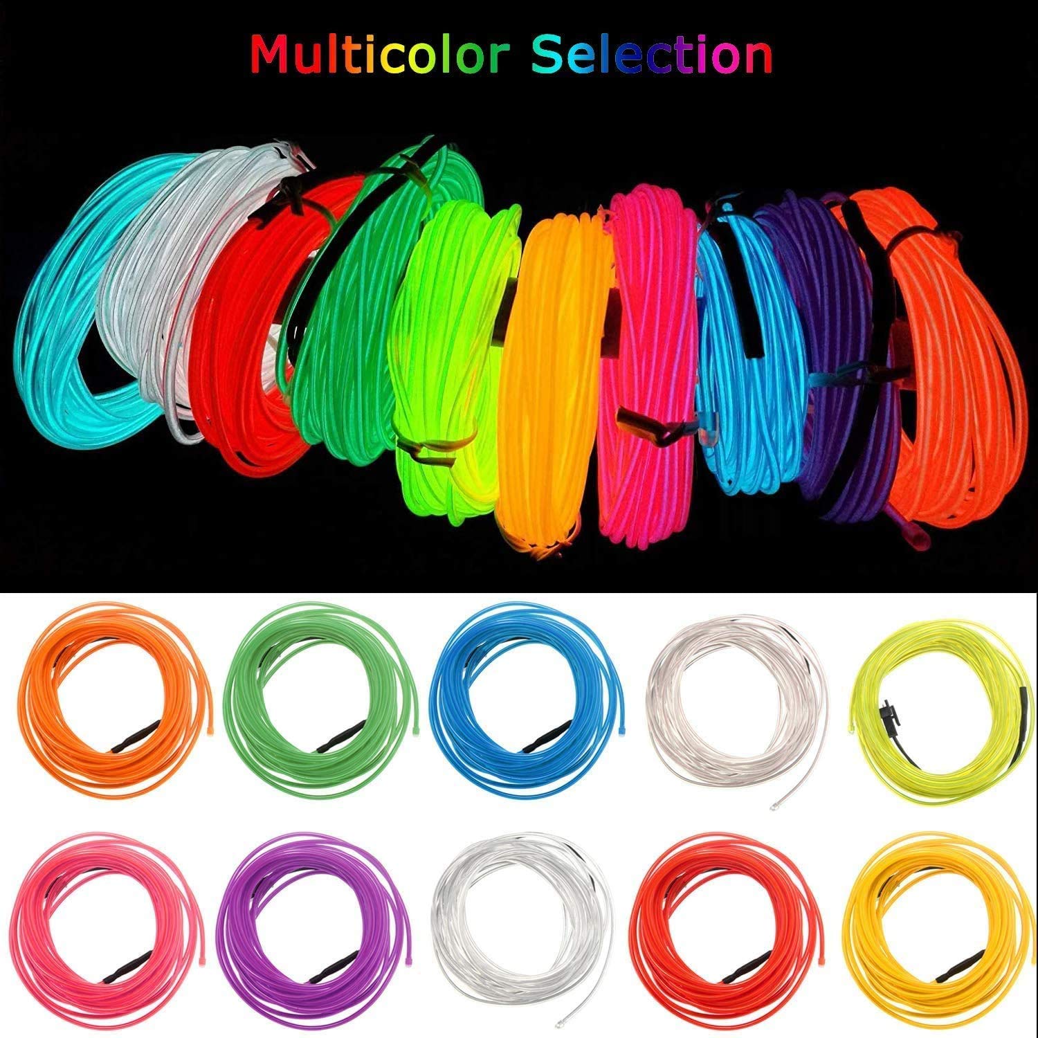 JIGUOOR 9.8ft EL Wire Battery Pack - Bright 360° Illumination Neon Light Strip for DIY, Party, Halloween & Christmas Decorations (3m Purple) - Perfect for Nightclubs, Raves, Costumes & Home Decor