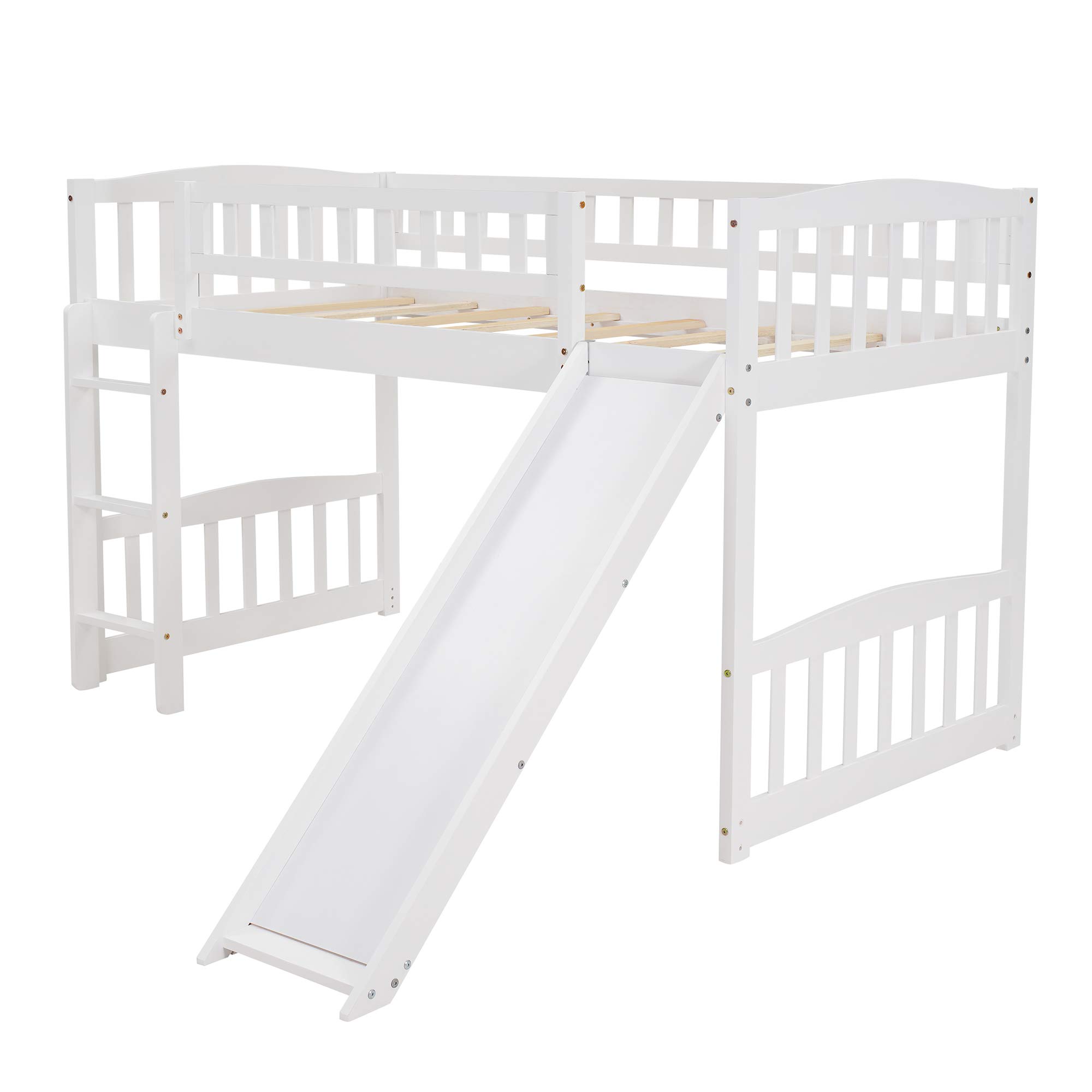 **Space-Saving Twin Loft Bed for Kids & Teens - White Loft Bed Frame with Reversible Slide & Safety Rail Ladder - Perfect for Small Bedrooms, Guest Rooms & Dorm Rooms**