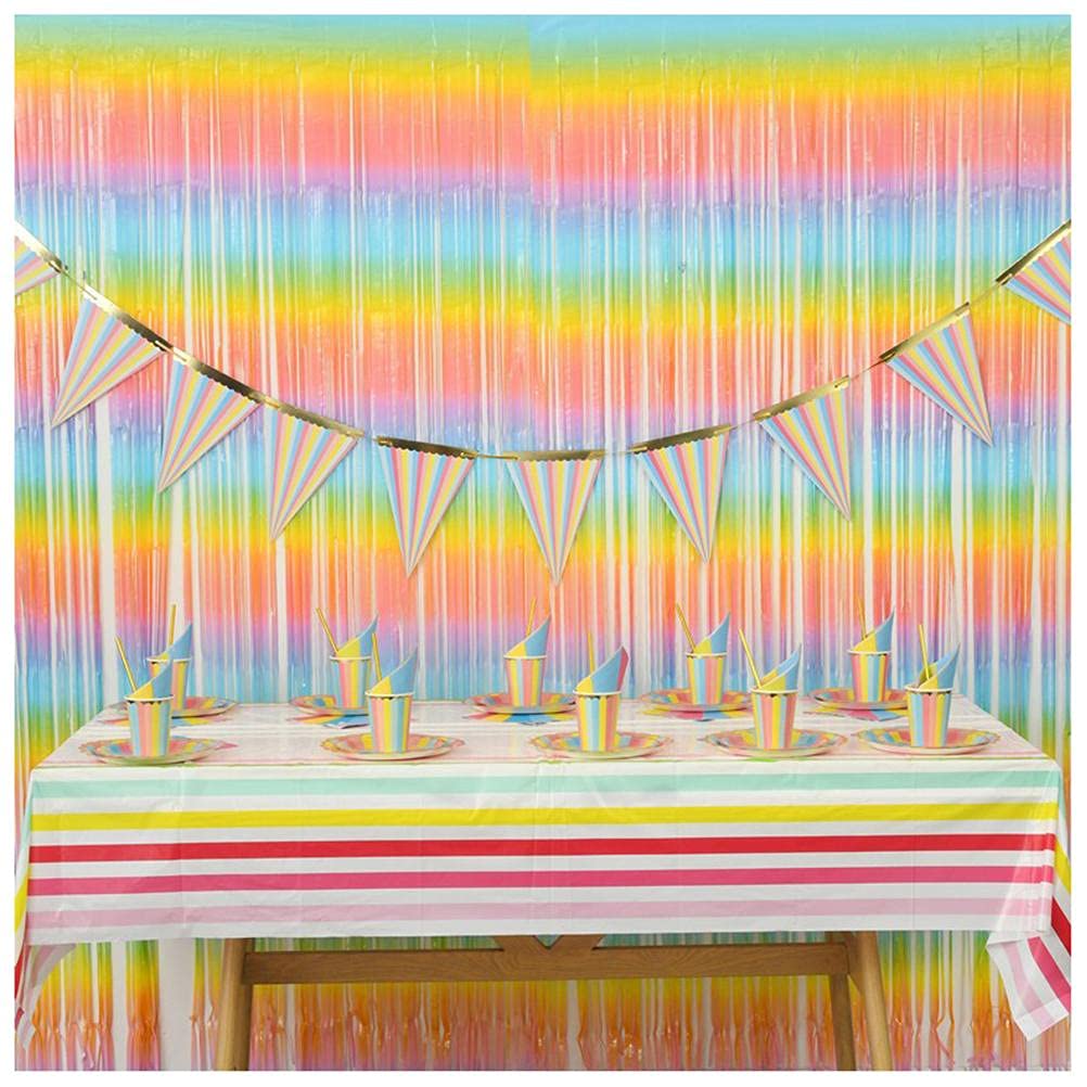 Rainbow Birthday Party Tableware Set - Kids Party Supplies & Decorations with Backdrop Curtain - Colorful Disposable Plates, Cups, Utensils for Birthday Celebrations, Baby Showers & Special Events