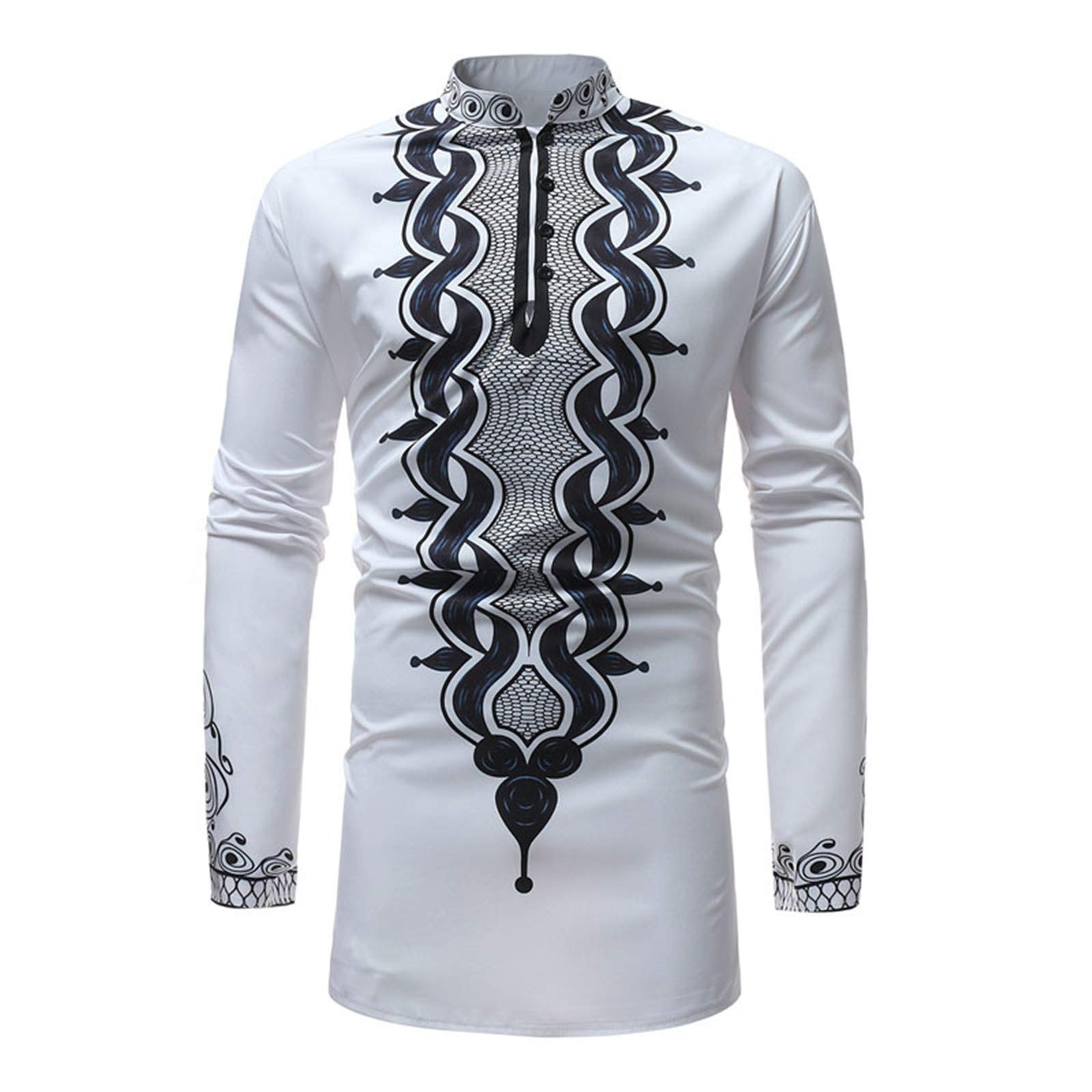 African Dashiki Shirt for Men - Traditional Slim Fit Long Sleeve Dress Shirt | Perfect for Cultural Events, Weddings & Casual Wear