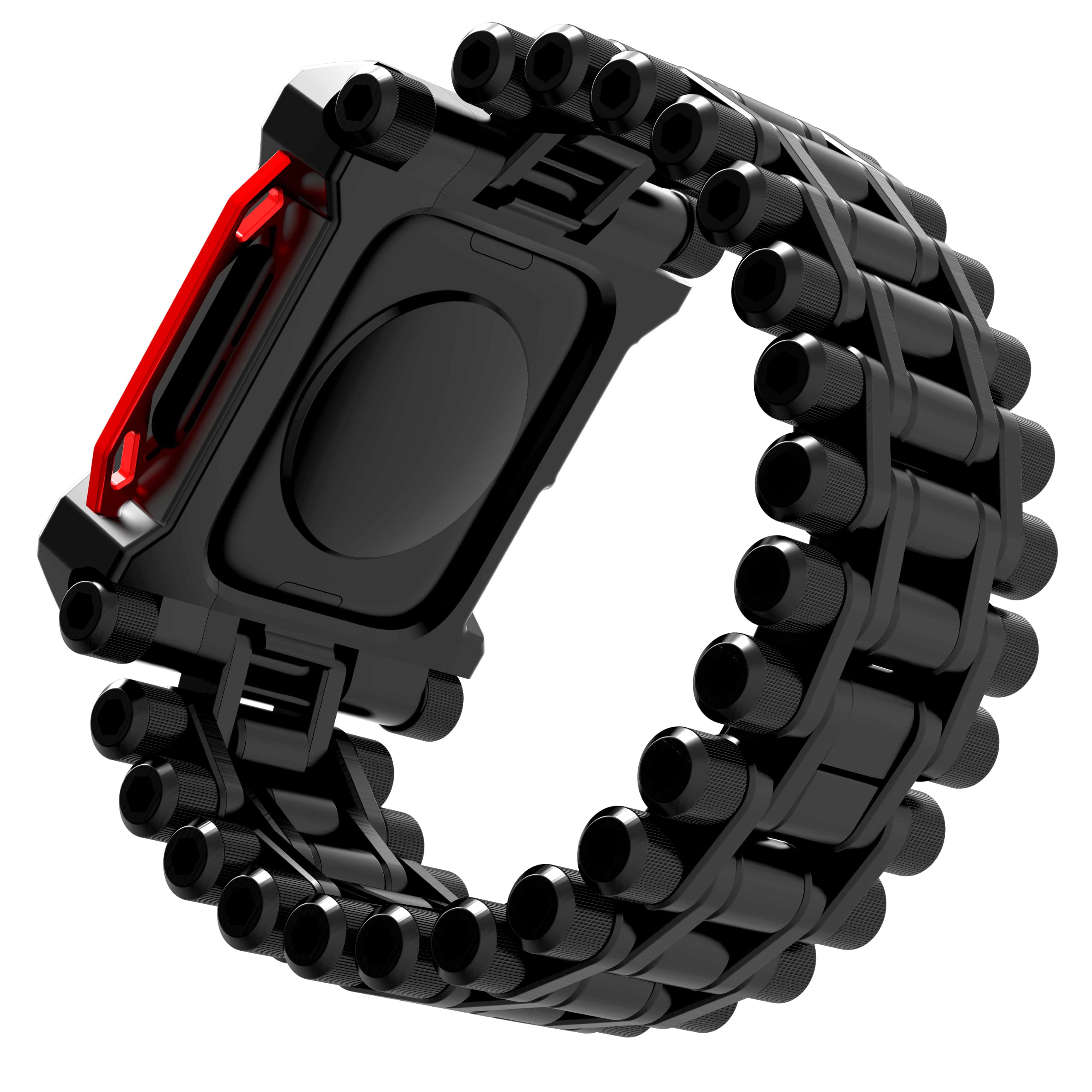 Premium Heavy Duty Metal Watch Band for Apple Watch Series 7/8 (45mm) - Adjustable Sizing Links, Bold Unique Design in Black (EMT-522-258AZ-01) - Perfect for Outdoor Adventures, Workouts & Everyday Wear