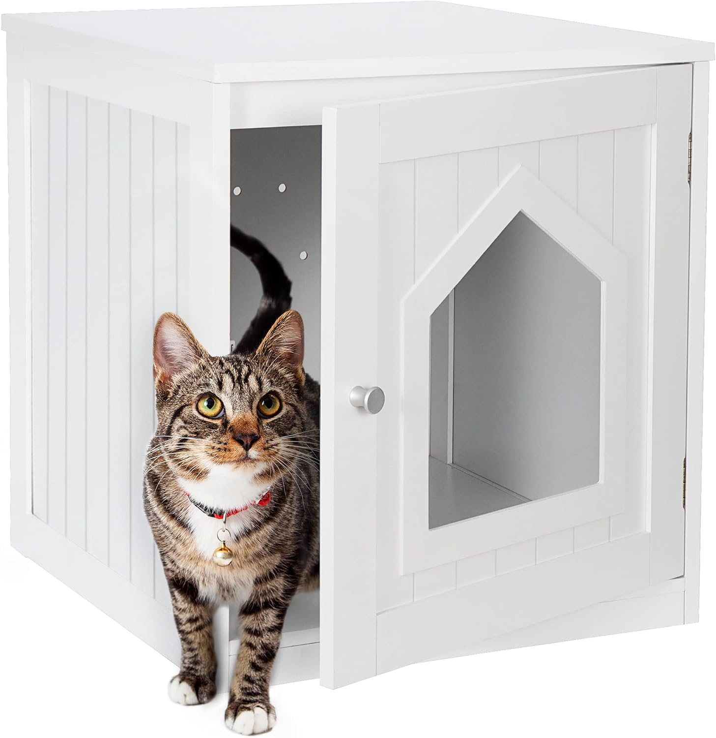 Hidden Cat Litter Box Furniture Enclosure - White Indoor Cabinet with Side Table & Nightstand Design | Perfect for Small Spaces & Home Decor | Multi-Functional Cat House for Living Room, Bedroom or Bathroom