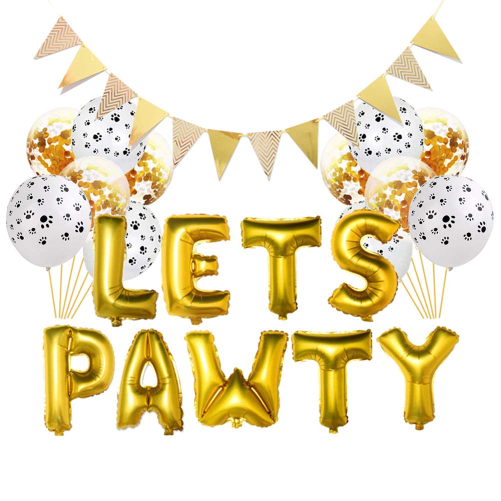Amosfun Pet Party Balloon Decorations Kit - 1 Golden Pennant, 6 Glitter Sequins Balloons, 6 Claw Print Balloons (12 Inch) - Perfect for Dog Birthday Parties, Pet Adoption Celebrations & Animal-Themed Events