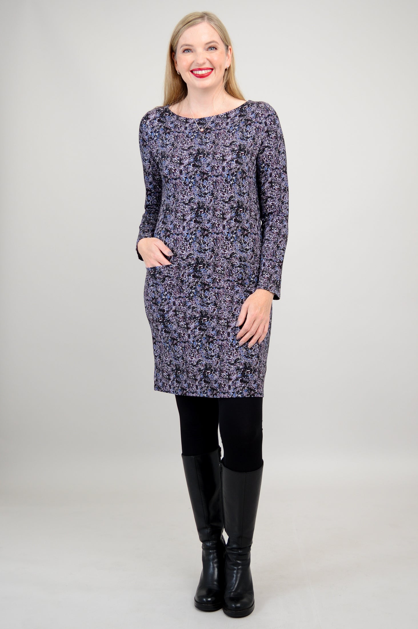 Lola Long Sleeve Dress - Soft Bamboo Fabric in Blue Space Print | Women's Casual & Formal Wear | Perfect for Office, Parties & Everyday Outfits